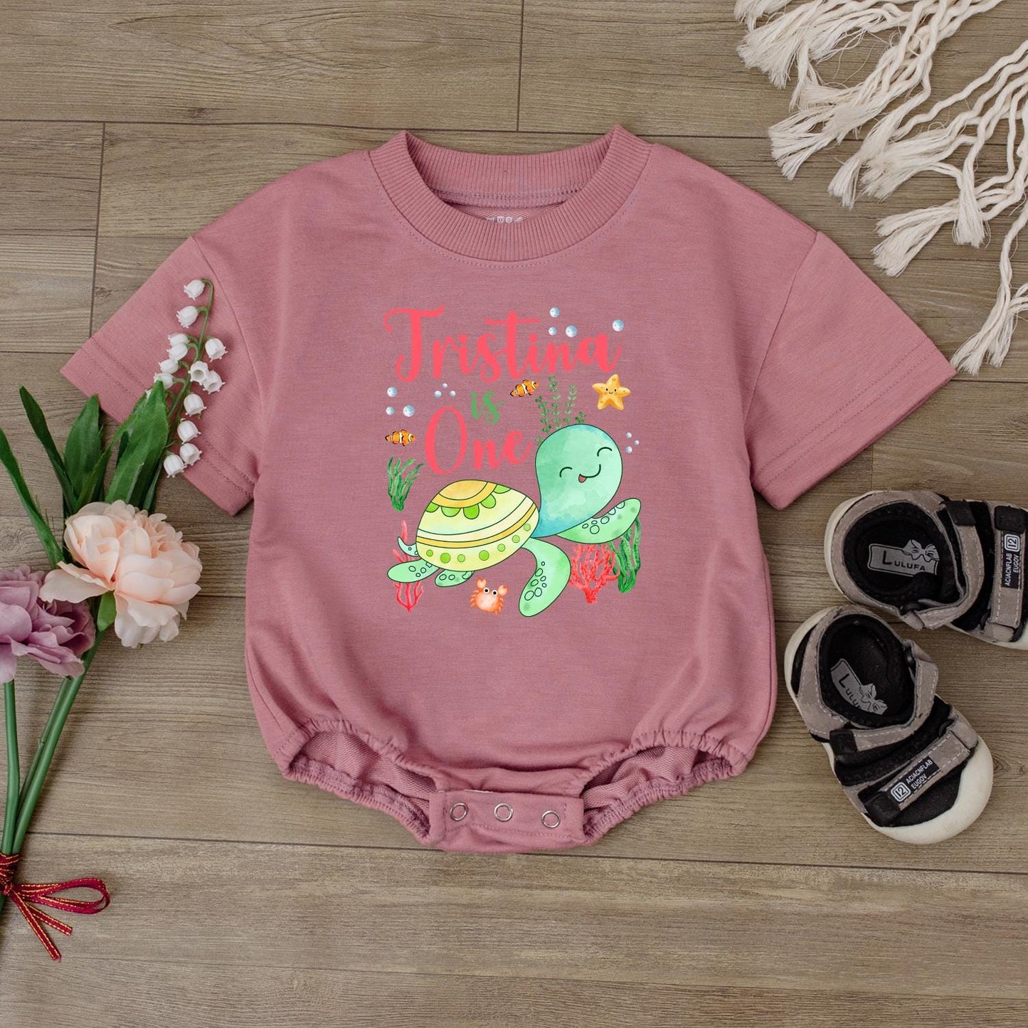 Adorable Sea Turtle Birthday Romper First Birthday Outfit Ocean Theme Baby Bodysuit Cute Baby Clothes Toddler Party Gift