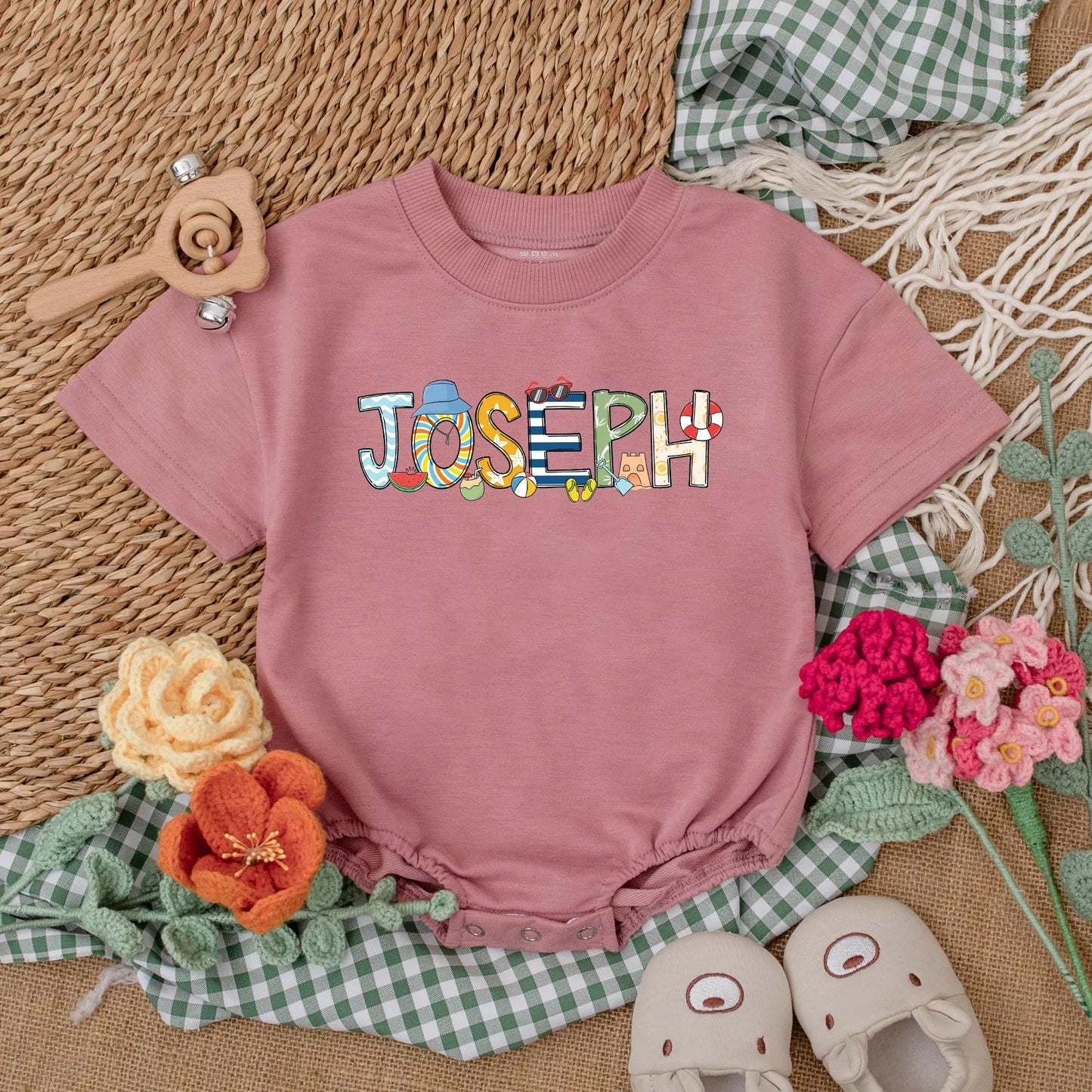 Personalized Beach Baby Romper Ocean Theme Summer Bodysuit Custom Name New Baby Shower Gift Infant Bubble Outfit Gender Neutral