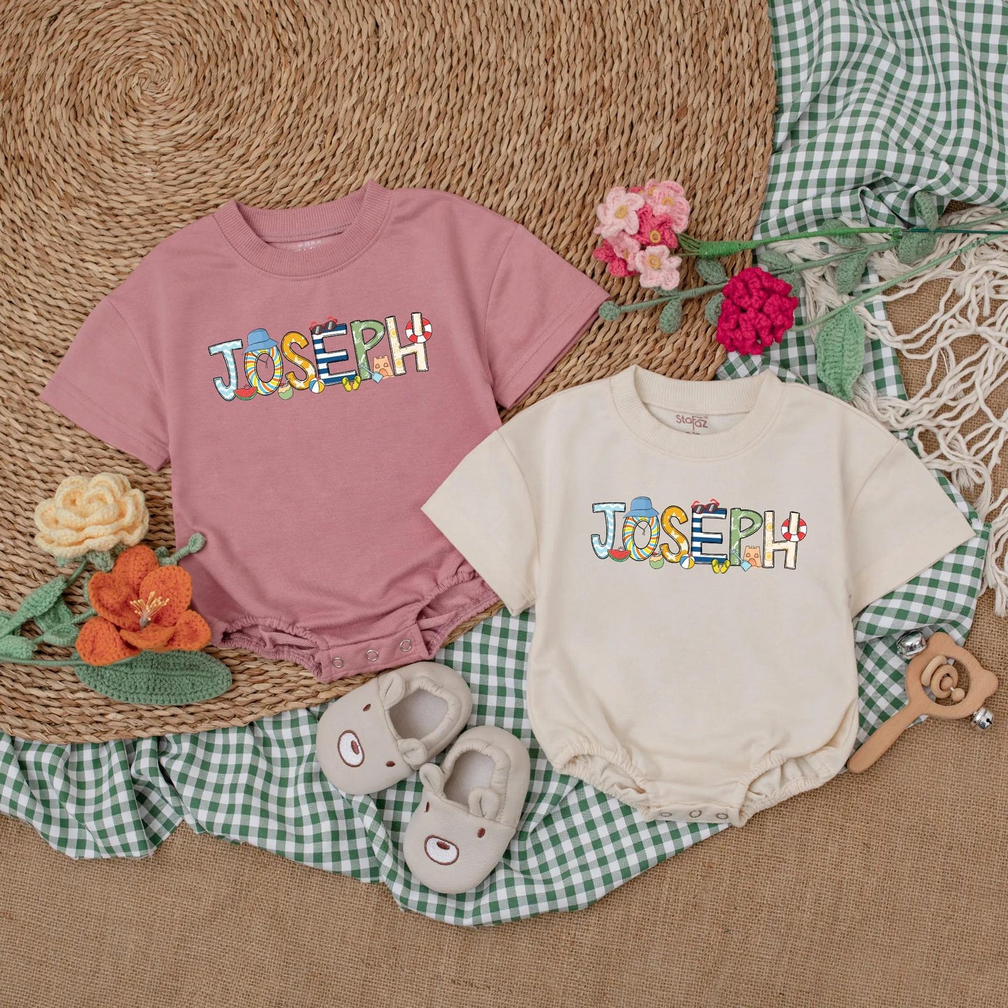 Personalized Beach Baby Romper Ocean Theme Summer Bodysuit Custom Name New Baby Shower Gift Infant Bubble Outfit Gender Neutral