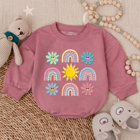 Daisy Romper Baby Girl Summer Outfit Checkerboard Flowers Retro First Birthday Gift Cute Baby Clothes