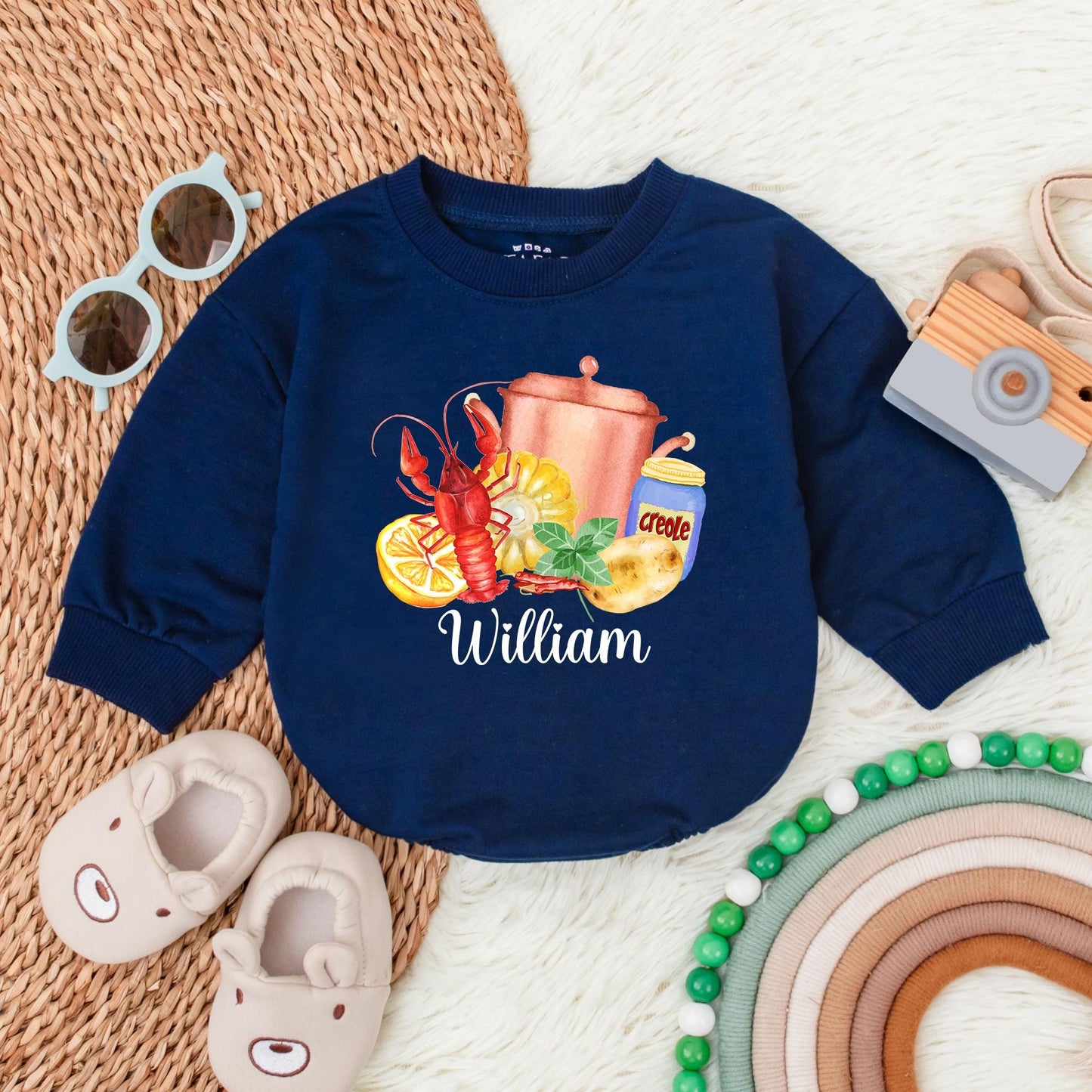 Personalized Crawfish Name Bubble Romper Baby Girl Clothes Crawfish Boil Season Outfit Baby Shower Gift for Daddy's Girl