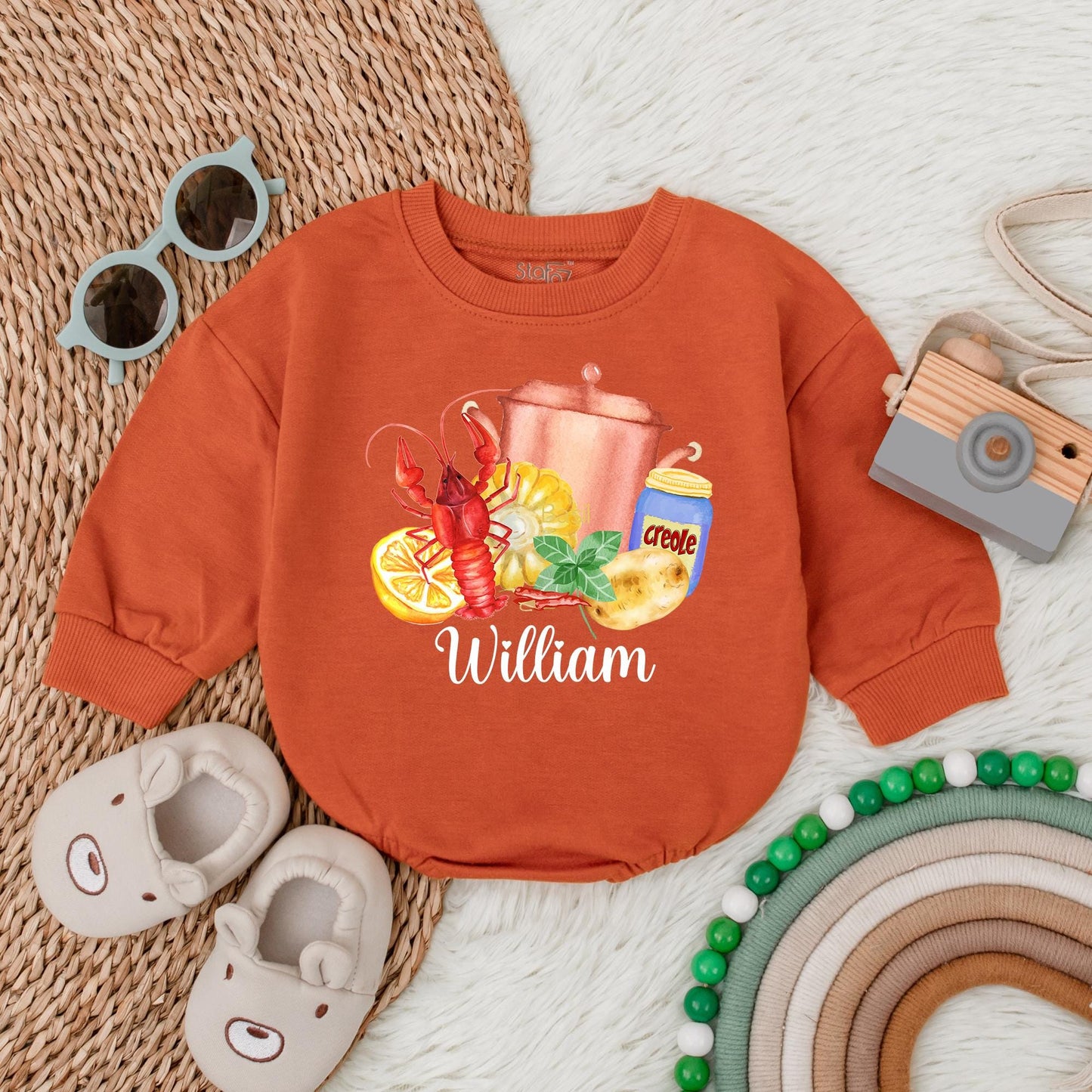 Personalized Crawfish Name Bubble Romper Baby Girl Clothes Crawfish Boil Season Outfit Baby Shower Gift for Daddy's Girl