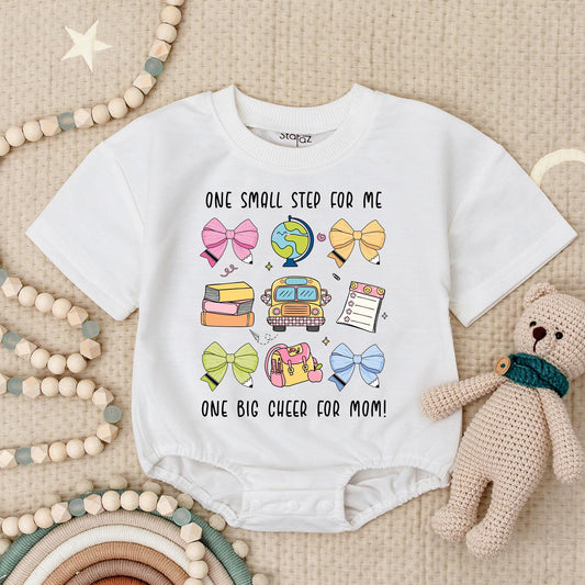 Back to School Romper for Girls, One Big Cheer Baby Bodysuit with School Bus, Apple & Bows, First Day Outfit, Teacher Gift, Cute School Clothes (139 chars)