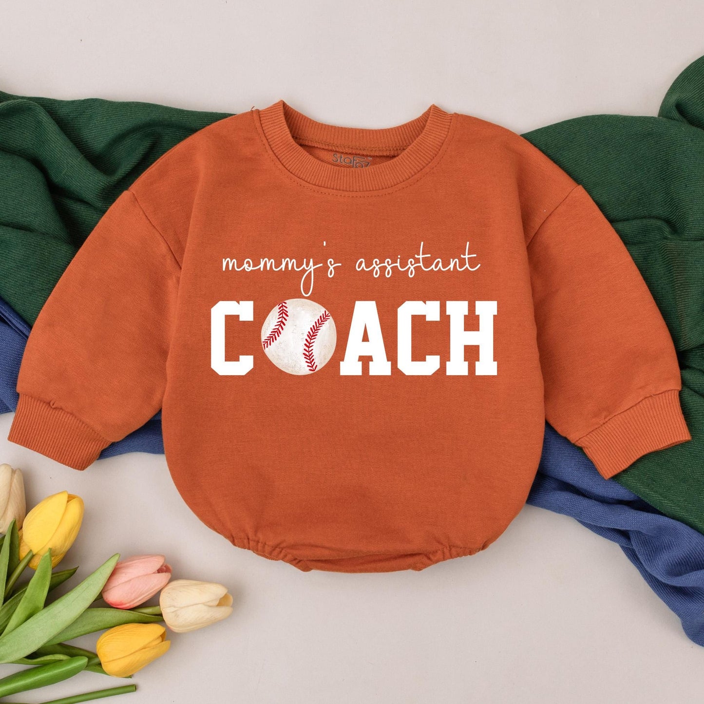 Baby's 'Mommy's Assistant Coach' Romper: Baseball Outfit for Baby Girl or Boy, Cute Sports Gift, Baseball Baby Shower Present