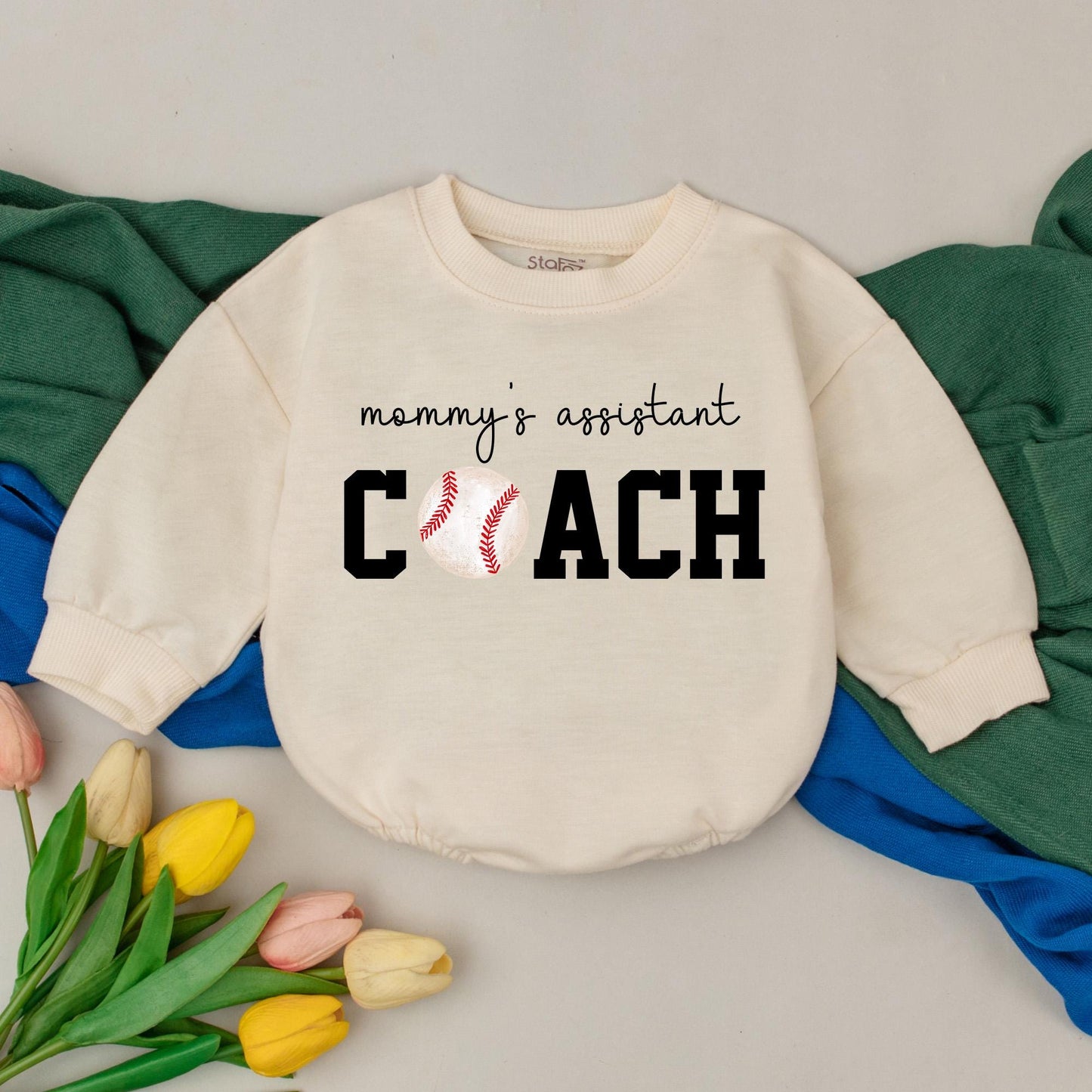 Baby's 'Mommy's Assistant Coach' Romper: Baseball Outfit for Baby Girl or Boy, Cute Sports Gift, Baseball Baby Shower Present