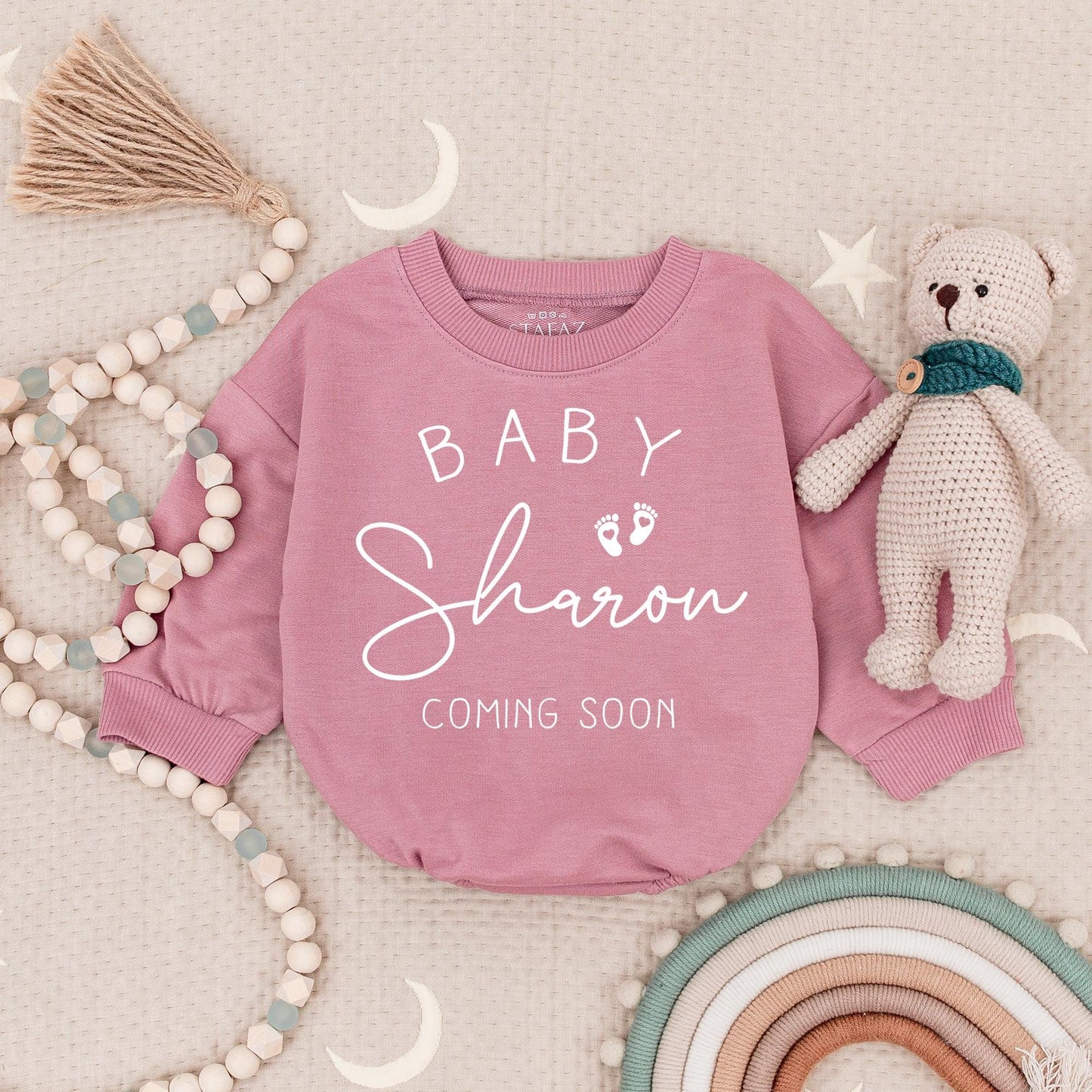 Personalized Baby Announcement Romper Custom Coming Soon Bodysuit Minimalist Black Footprint Newborn Gift Pregnancy Reveal