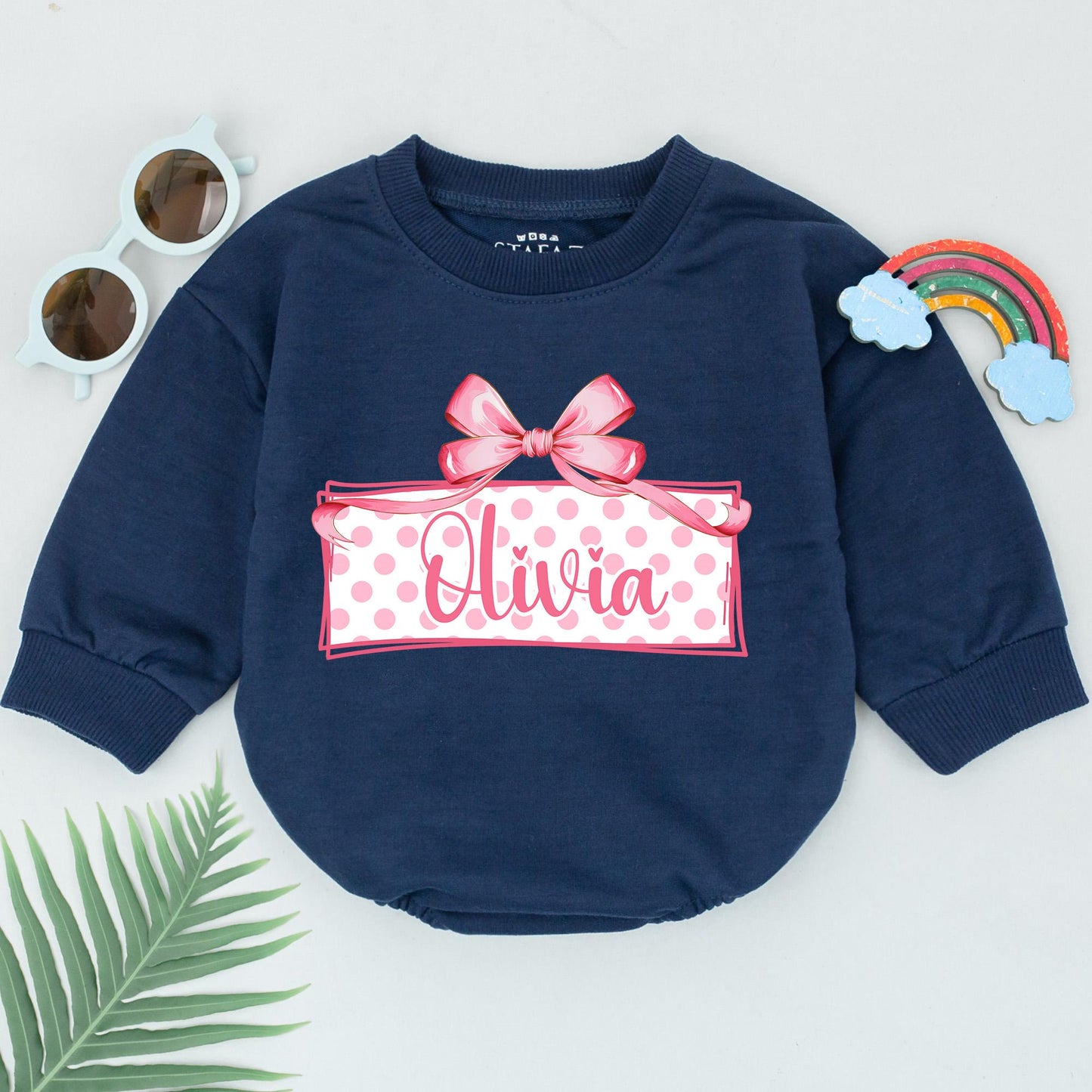 Personalized Pink Bow First Birthday Romper for Baby Girls with Name Polka Dot Design One Year Old Celebration Outfit Comfortable Cotton