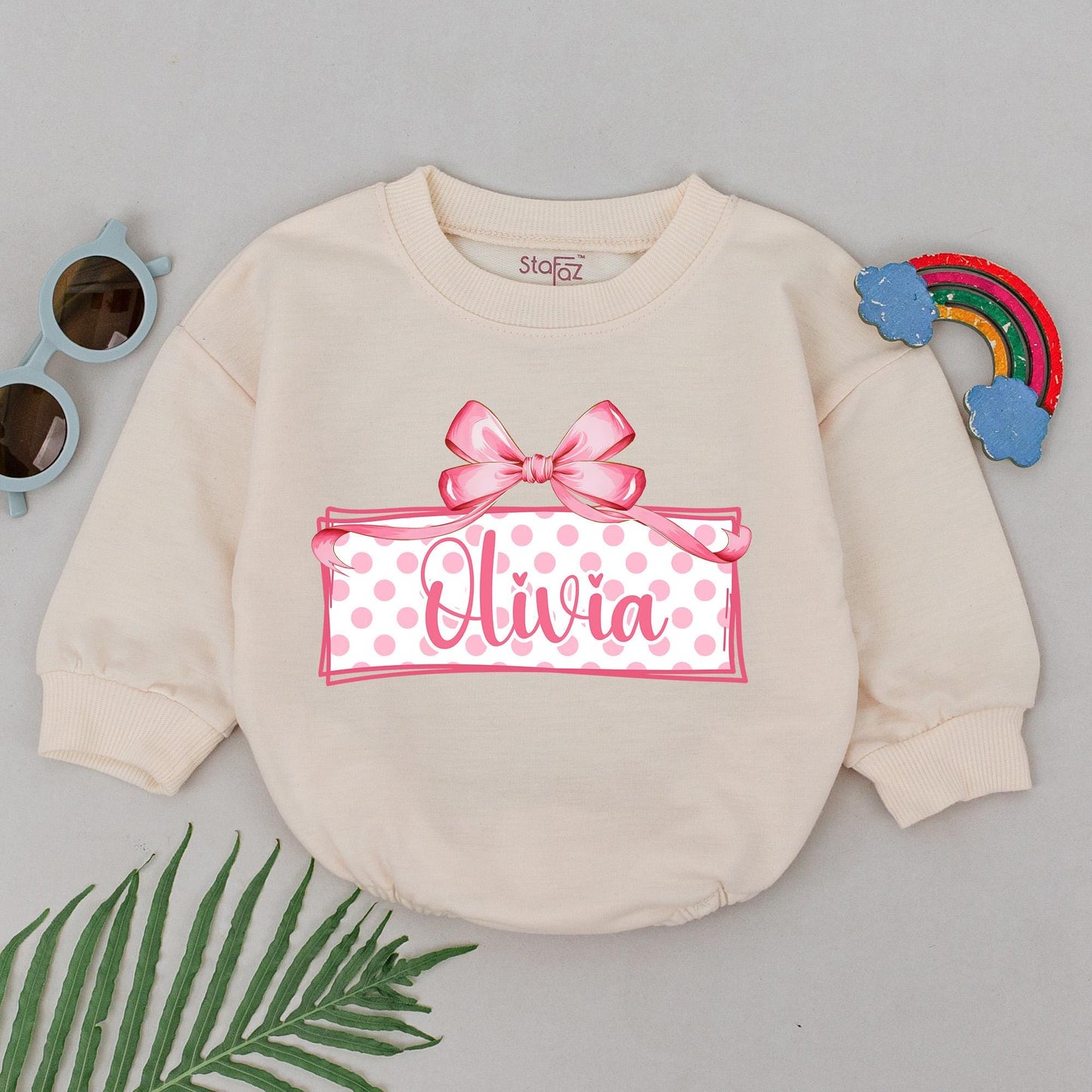 Personalized Pink Bow First Birthday Romper for Baby Girls with Name Polka Dot Design One Year Old Celebration Outfit Comfortable Cotton