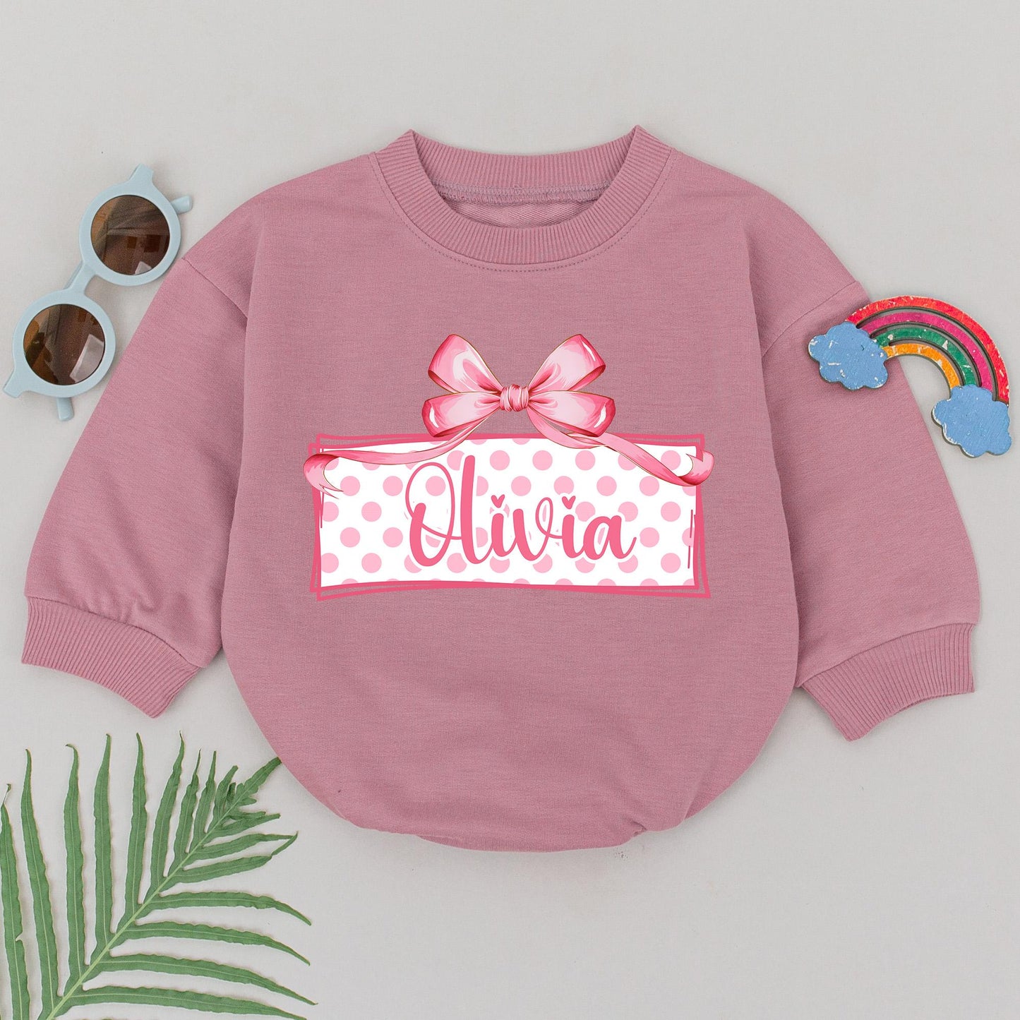 Personalized Pink Bow First Birthday Romper for Baby Girls with Name Polka Dot Design One Year Old Celebration Outfit Comfortable Cotton