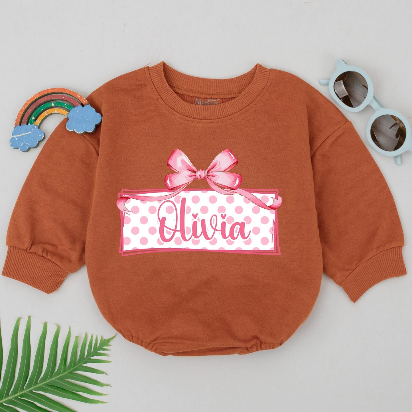 Personalized Pink Bow First Birthday Romper for Baby Girls with Name Polka Dot Design One Year Old Celebration Outfit Comfortable Cotton