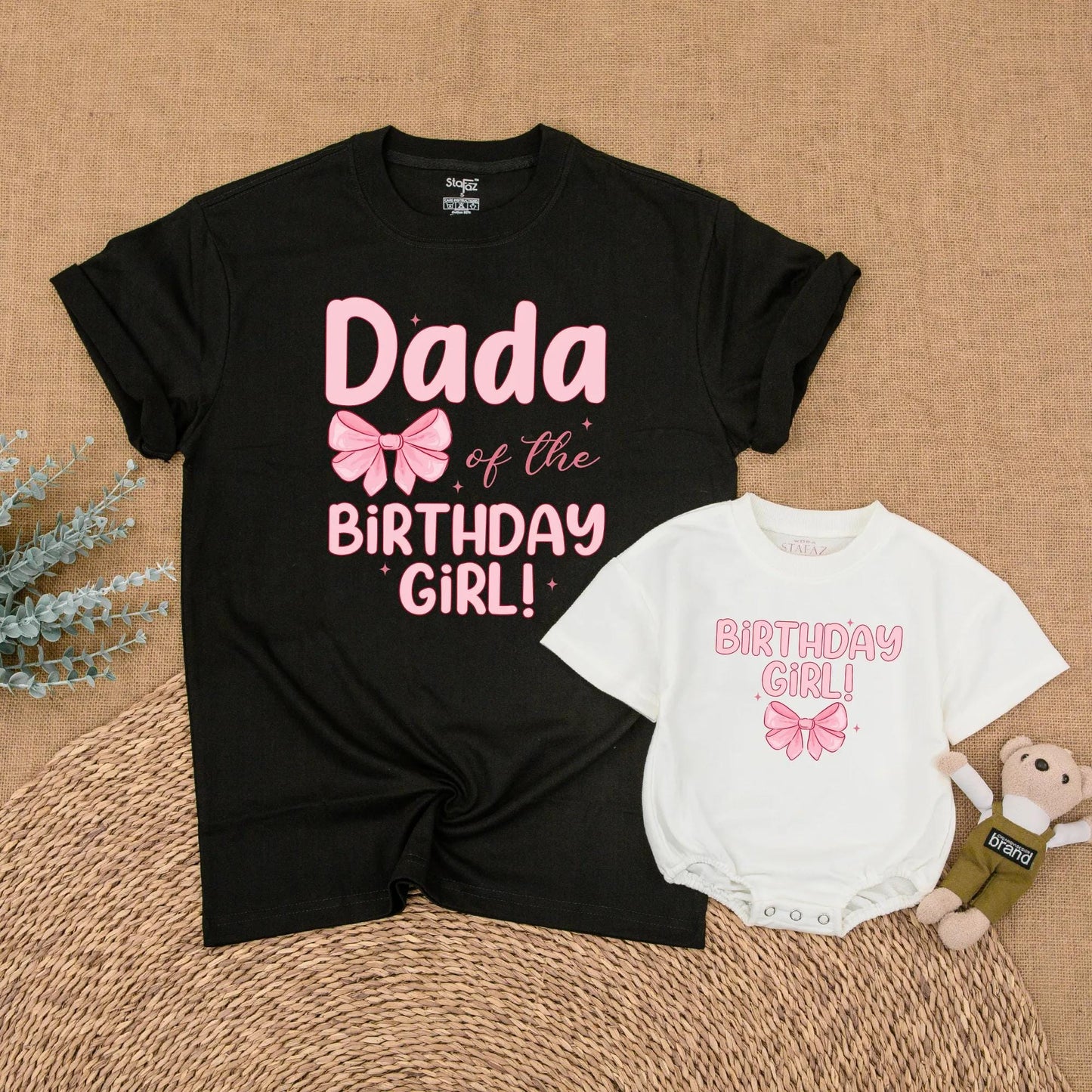 Custom Pink Bow First Birthday Family Shirts Matching Mommy Daddy Baby Girl Outfit First Birthday Gift