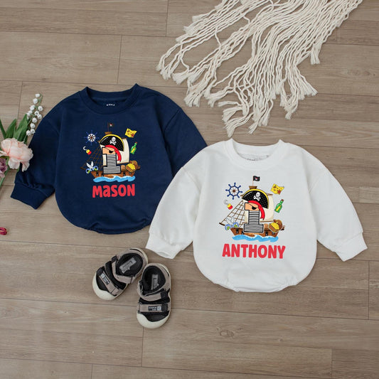Pirate Baby Romper - Personalized Custom Name Bodysuit First Birthday Outfit Boy Gift - Ocean Theme Toddler Clothes