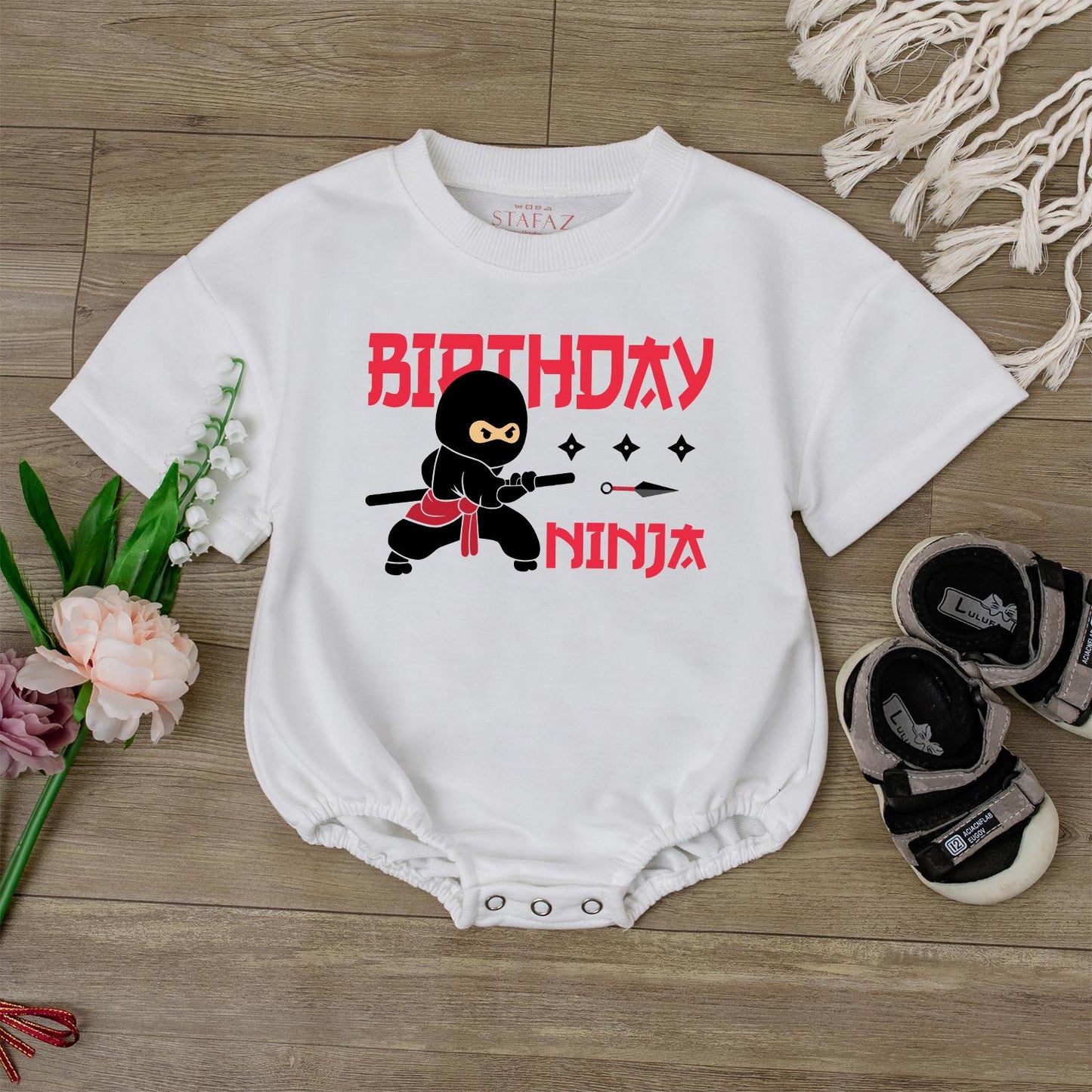 Cute Ninja Baby Romper First Birthday Outfit Funny Baby Boy Clothes Personalized Baby Gift Soft Cotton Comfortable