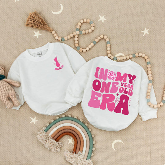 In My One Year Old Era Romper Custom Name Birthday Girl Outfit Fun Disco Ball Design 1st Birthday Party Clothes Gift Personalized Baby Girl Clothes
