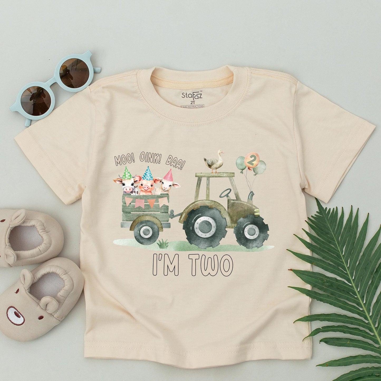Farm 2nd Birthday Matching Family Shirts Tractor Animals Balloons MOO OINK BAA Daddy Mama Brother Two Tee