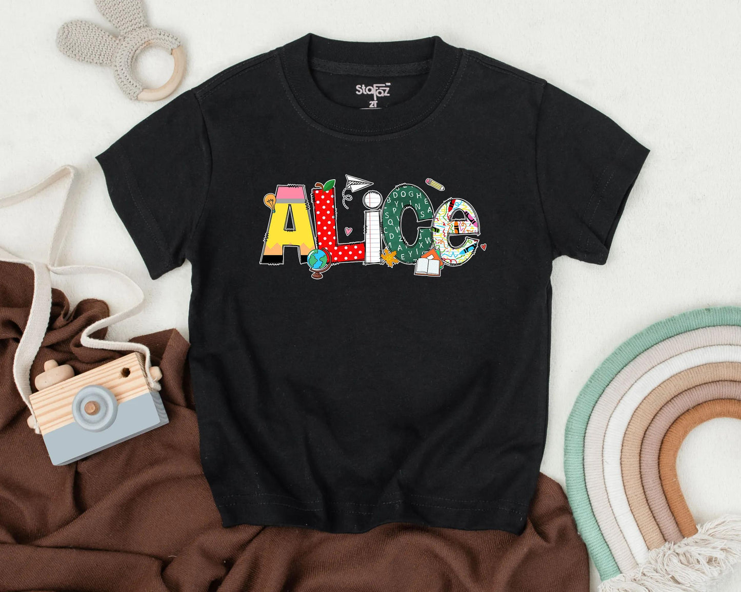Custom Name Toddler Girl Back to School Shirt Preschool Outfit School Theme Kids Tee Teacher Gift Idea Soft Cotton