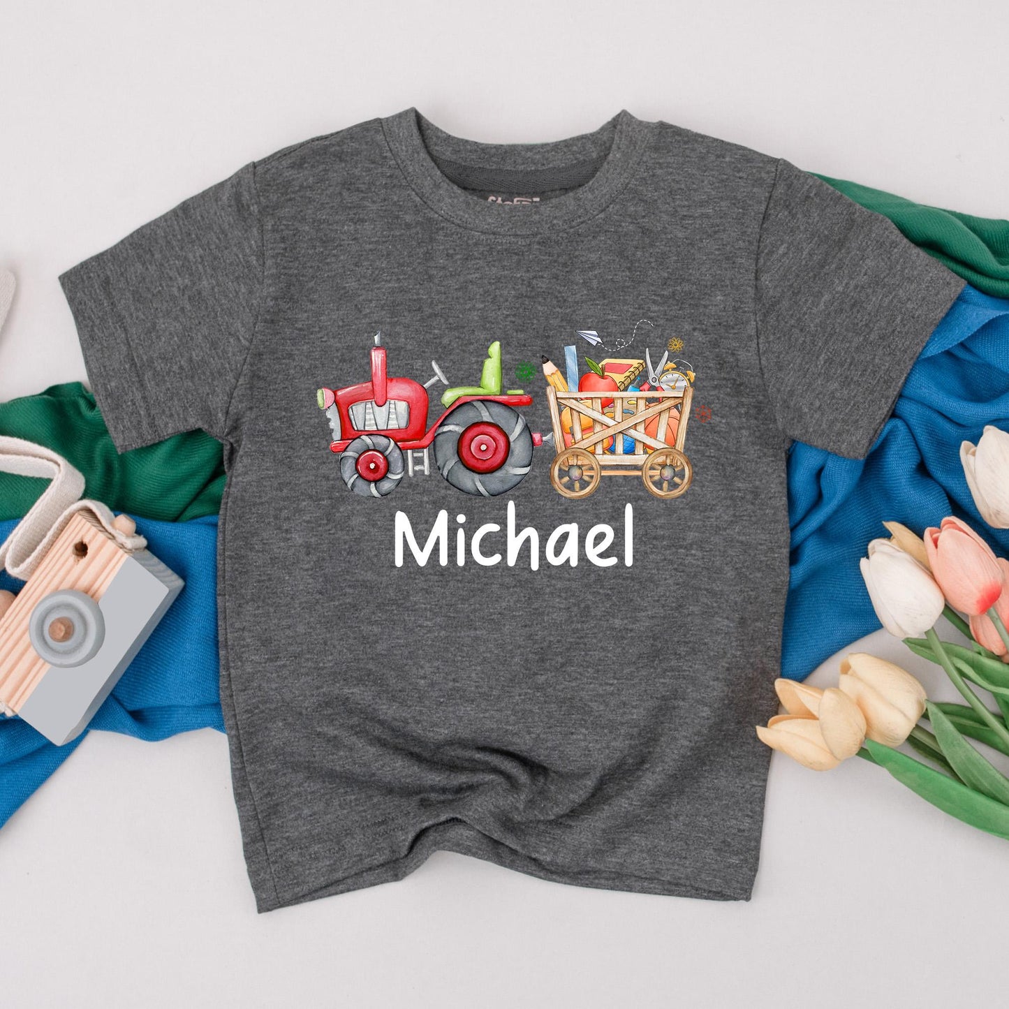 Personalized Name Tractor Shirt Boys Back to School Toddler Tee Preschool Farm Theme First Day of School Outfit Custom