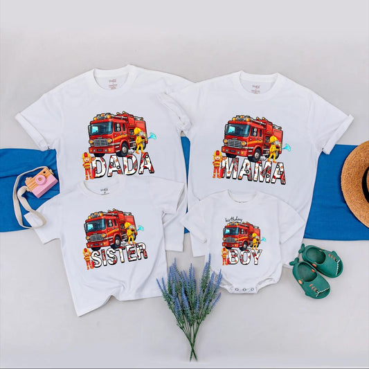 Matching Fire Truck Family Birthday Shirts for Birthday Boy Dada Mama Brother Firefighter Party Outfits