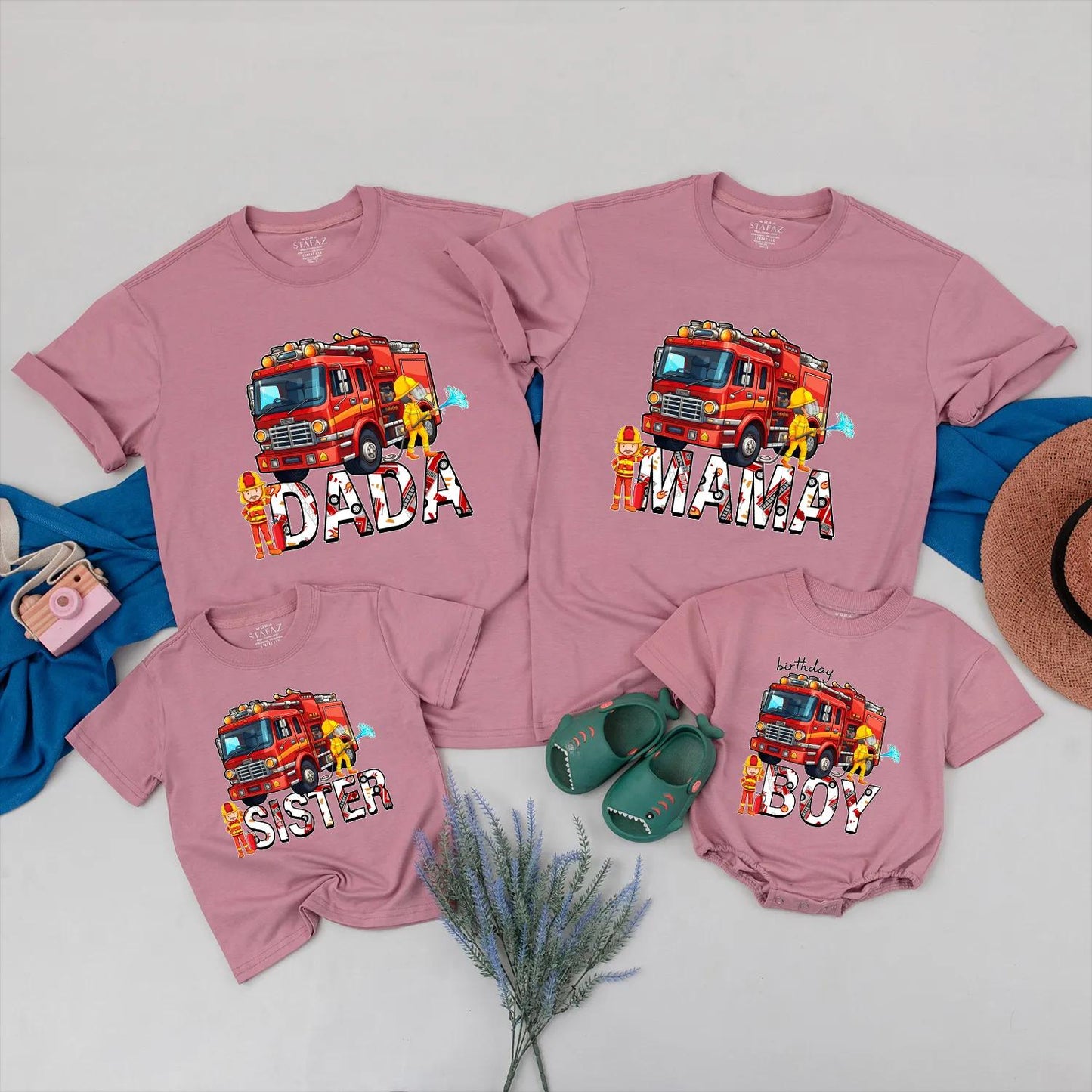 Matching Fire Truck Family Birthday Shirts for Birthday Boy Dada Mama Brother Firefighter Party Outfits