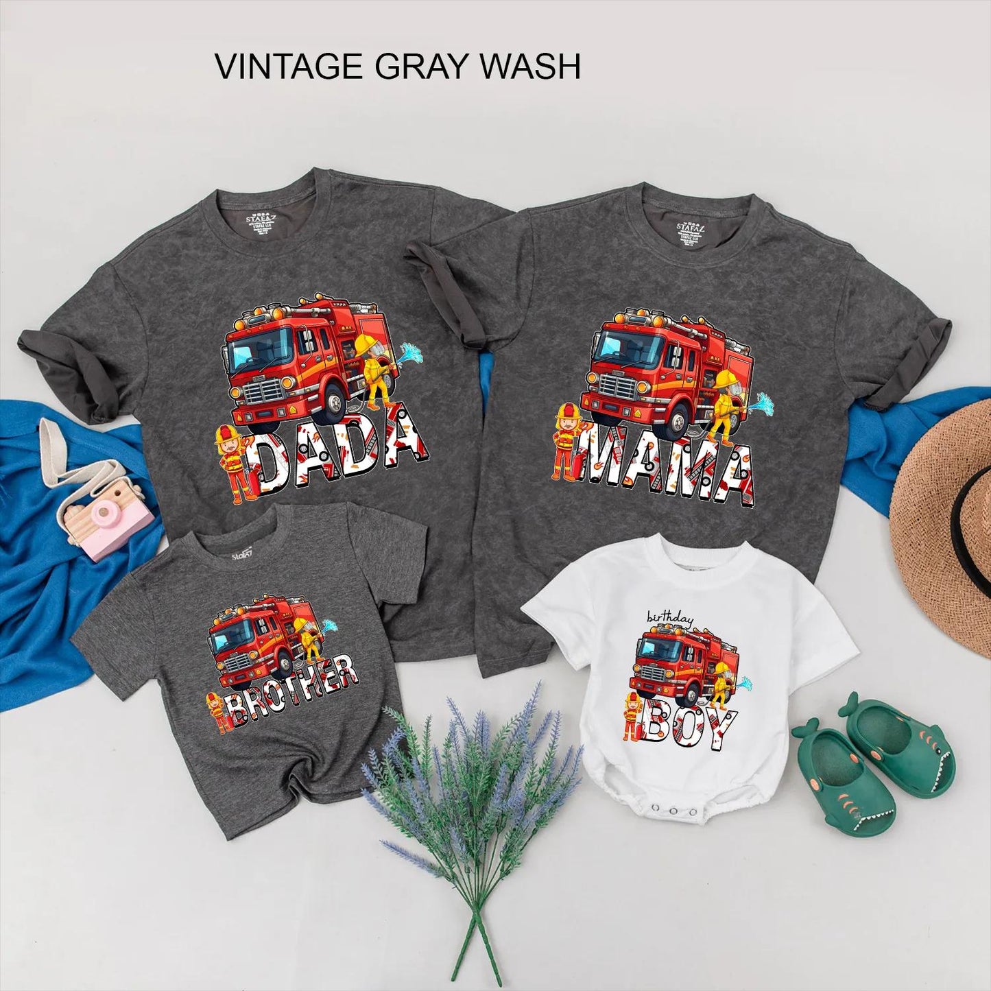 Matching Fire Truck Family Birthday Shirts for Birthday Boy Dada Mama Brother Firefighter Party Outfits
