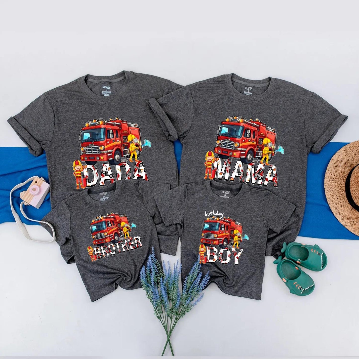 Matching Fire Truck Family Birthday Shirts for Birthday Boy Dada Mama Brother Firefighter Party Outfits