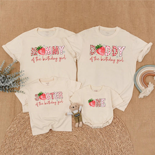Sweet Strawberry First Birthday Matching Family Shirt for Girls Mommy and Me Berry First Birthday Outfit