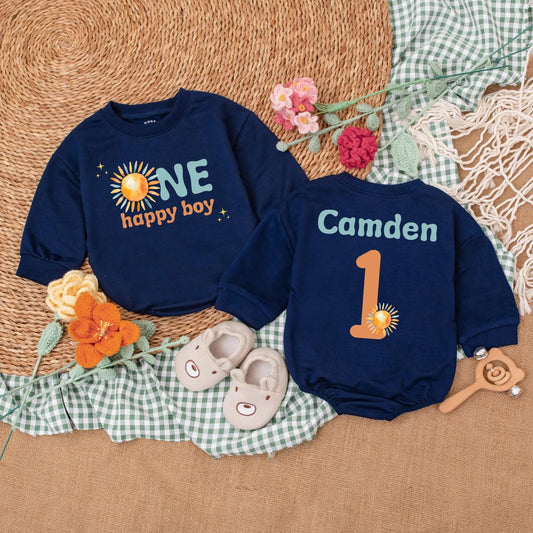 One Happy Boy 1st Birthday Romper Boho Sun Design First Trip Around The Sun Baby Bodysuit Summer Sunshine Outfit Gift