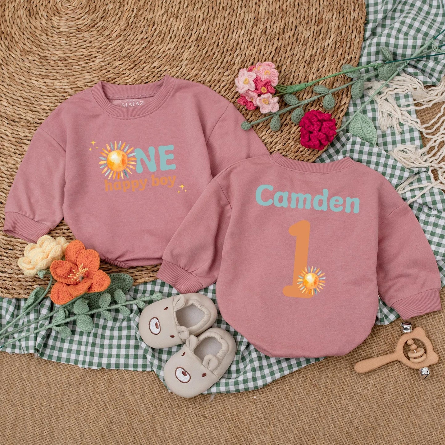 One Happy Boy 1st Birthday Romper Boho Sun Design First Trip Around The Sun Baby Bodysuit Summer Sunshine Outfit Gift