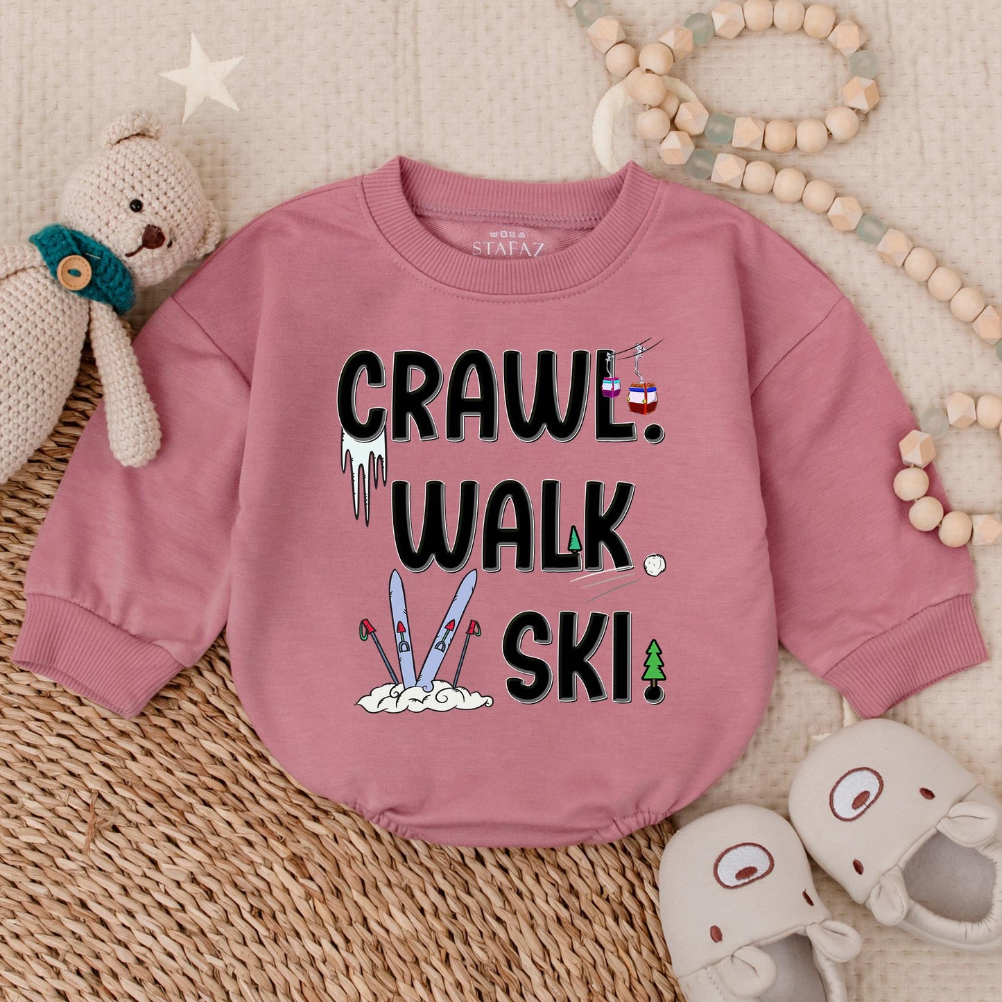 Crawl Walk Ski Baby Romper & Bodysuit for Skiing Lovers Adventure Baby Clothes Pregnancy Reveal or Baby Shower Gift