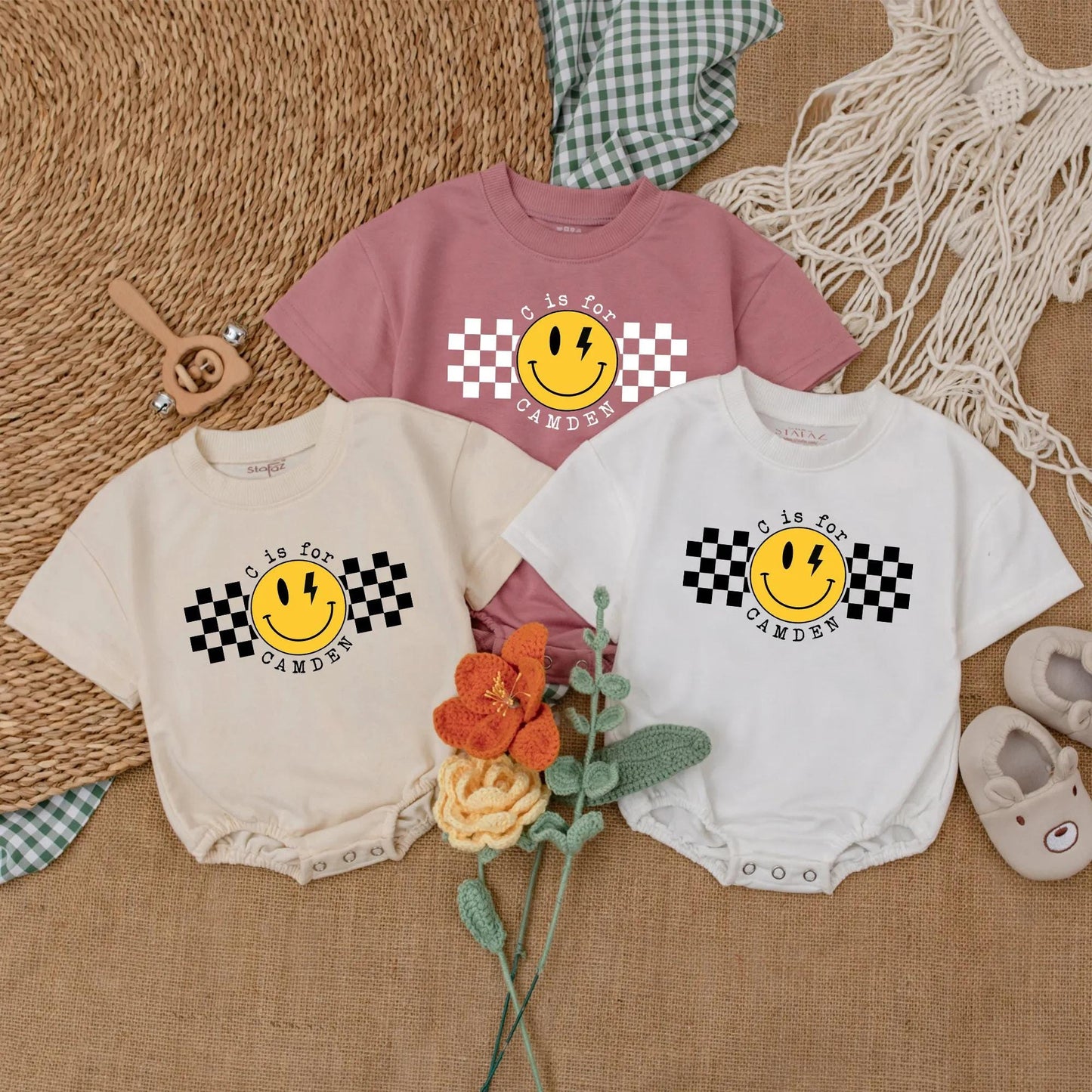 Personalized Name Checkered Happy Dude Romper Baby Boy Clothes First Birthday Outfit Custom Baby Shower Gift