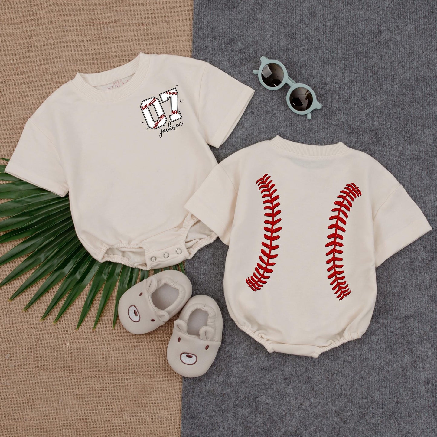 Custom Baseball Pocket Bubble Romper Personalized Number Baseball Lover Tee Baby Gift Game Day Outfit