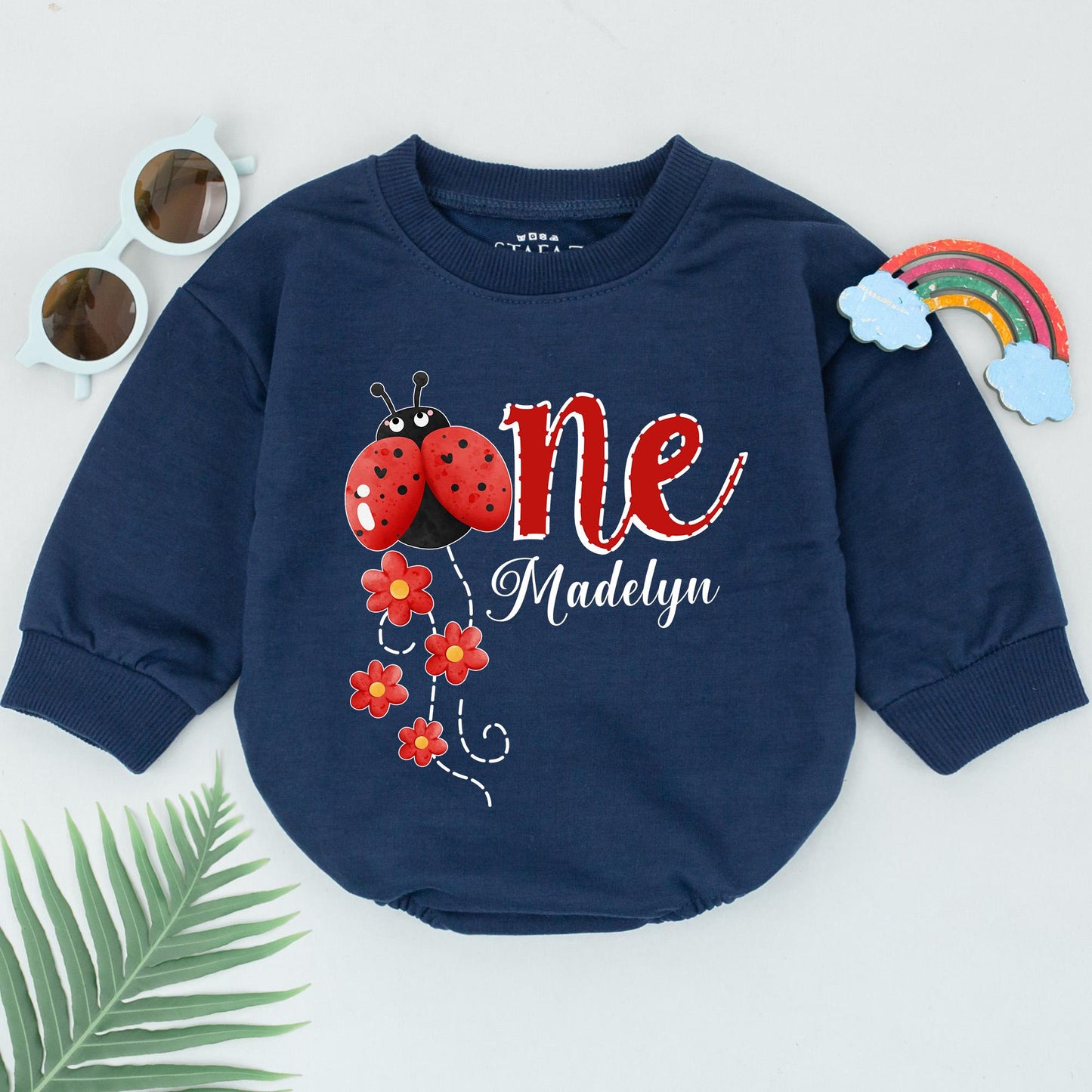 Personalized Ladybug First Birthday Romper, Custom Name One Year Old Outfit, Red Bug Party Clothes, Baby Girl Romper, Adorable 1st Birthday Gift