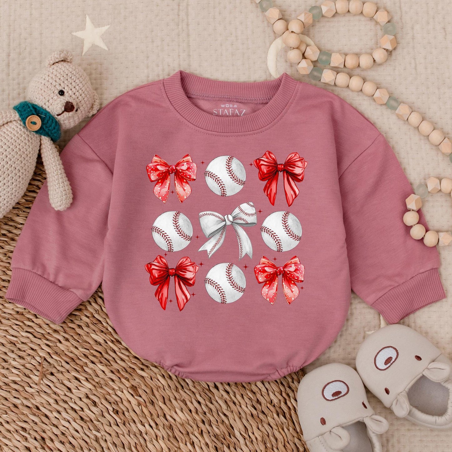 Vintage Baseball Bow Sweatshirt Romper Bodysuit for Baby Gameday Fun, Perfect Pregnancy Reveal or Shower Gift