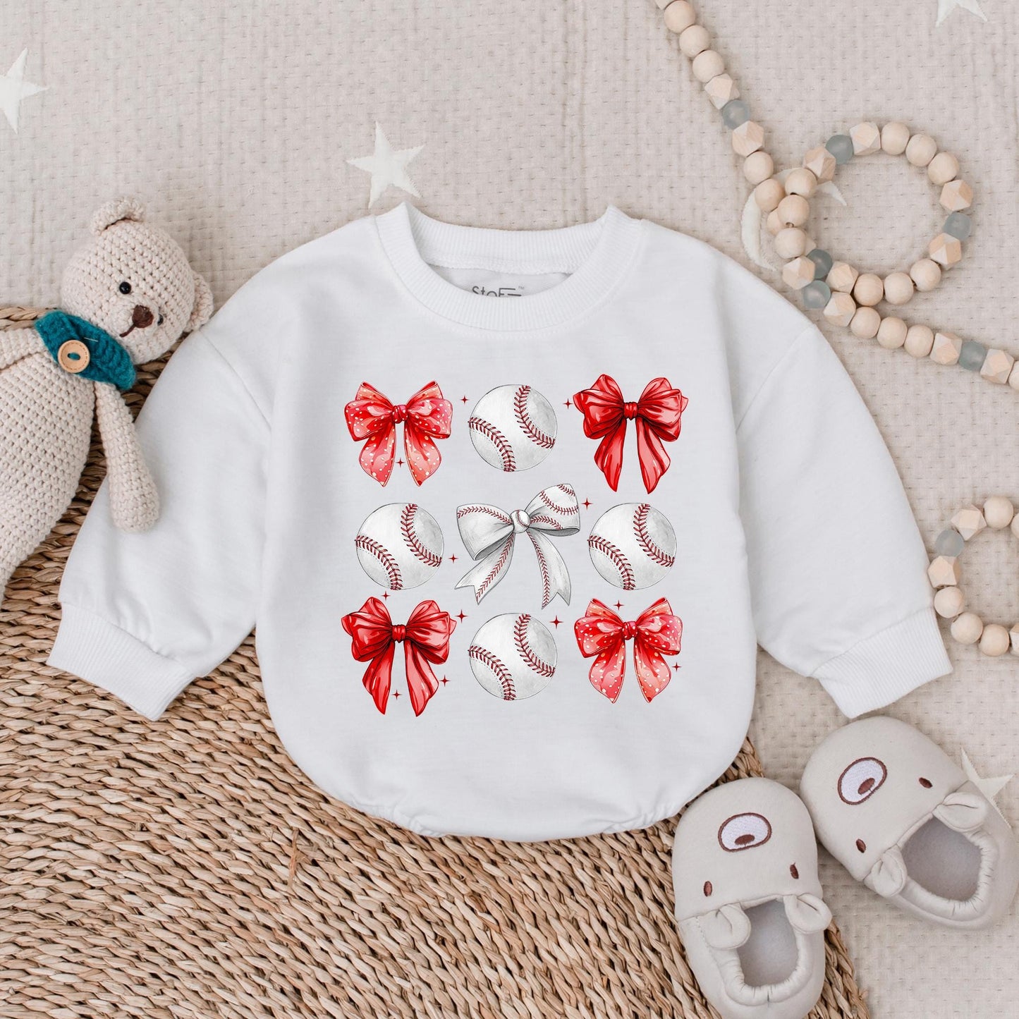 Vintage Baseball Bow Sweatshirt Romper Bodysuit for Baby Gameday Fun, Perfect Pregnancy Reveal or Shower Gift