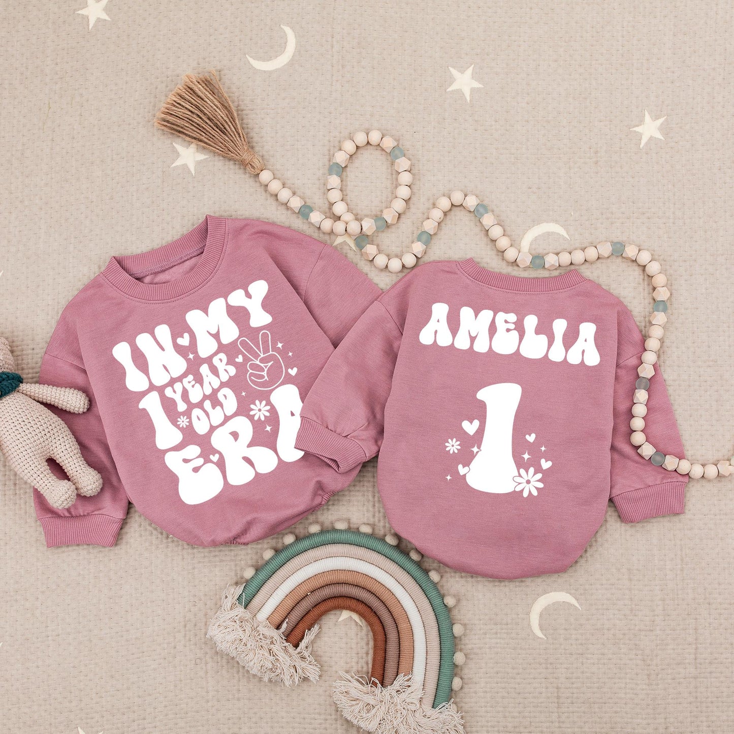 In My 1st Birthday Era Romper Pink Purple Star Girl Outfit One Year Old Party Bodysuit Cute First Birthday Gift, Bubble Romper, 1 Year Celebration (140)