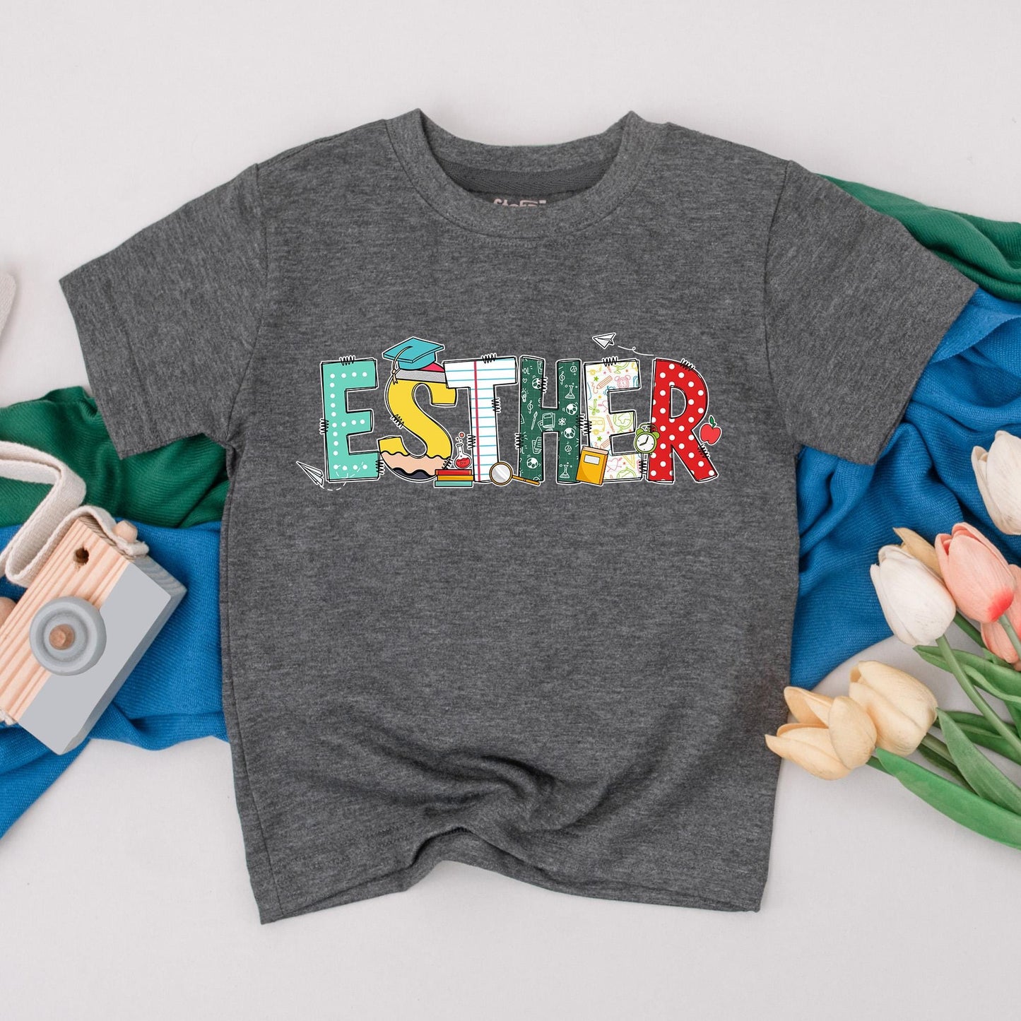 Personalized Back to School Shirt Custom Name Kids Tee Preschool Boy Kindergarten Girl Outfit First Day School Clothes Cute Personalized Name on Sleeve 135