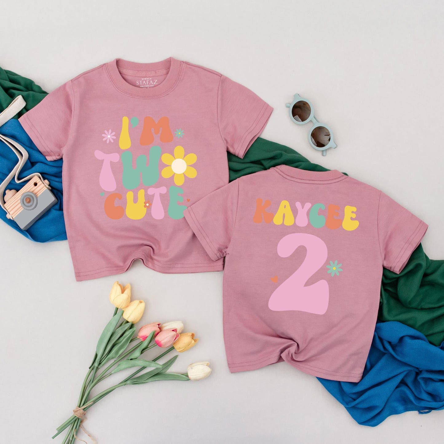 Personalized Two Cute Birthday Shirt, Groovy 2nd Birthday Girl Outfit, Custom Name Toddler Tee, Retro Party Top, Playful Second Birthday Gift