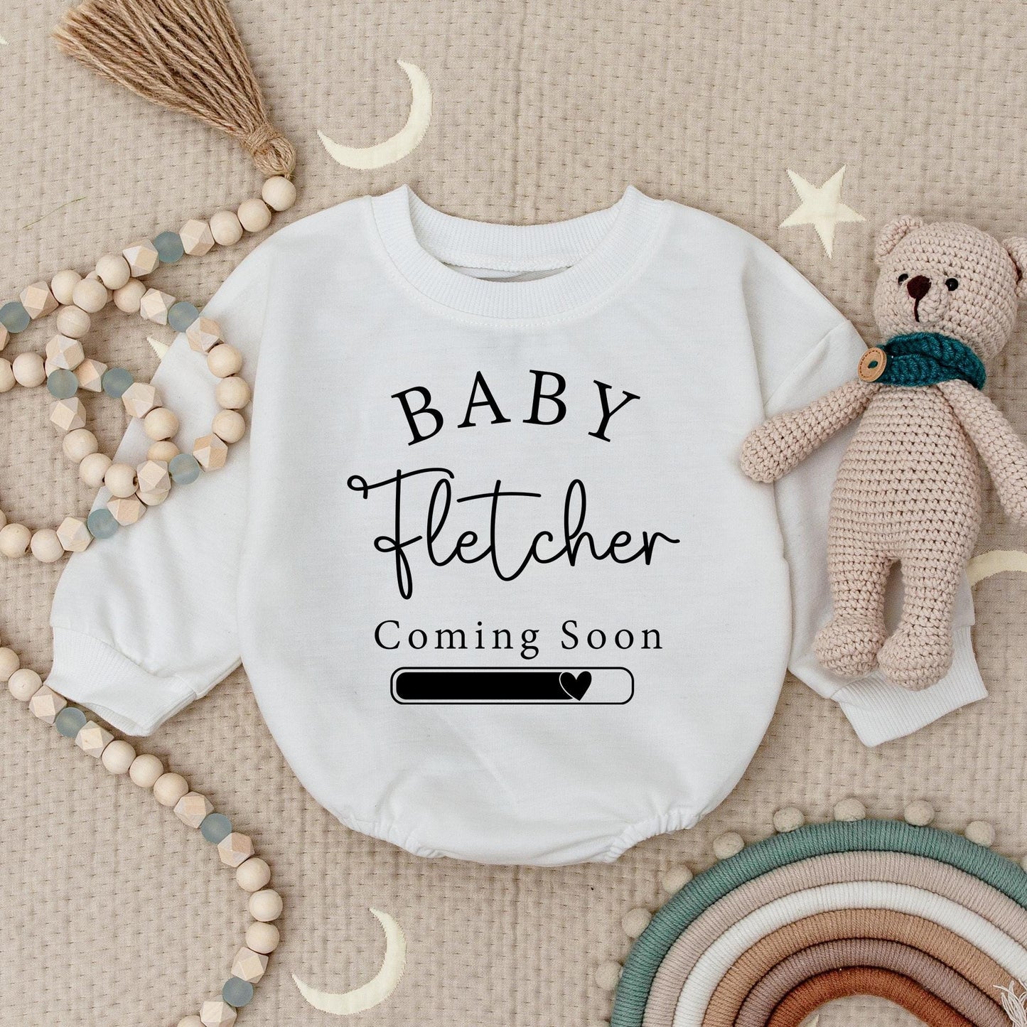 Personalized Baby Coming Soon Bodysuit, Custom Name Pregnancy Announcement Romper, Due Date Reveal Grow, Heart Progress Bar, Minimalist Design, Black Print 2025