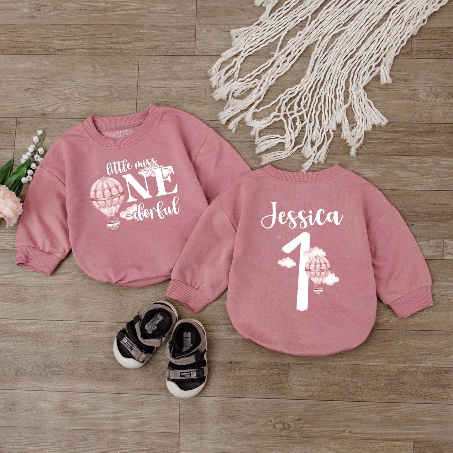 Little Miss One Romper Hot Air Balloon Baby Girl First Birthday Outfit Personalized Custom 1st Birthday Gift