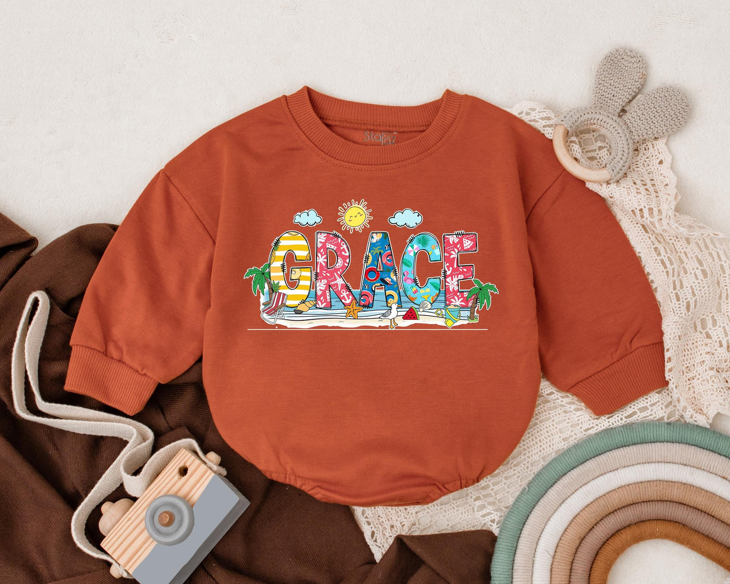 Personalized Beach Baby Romper Summer Name Bodysuit Tropical Vacation Outfit Cute Newborn Infant Summer Clothes Gift