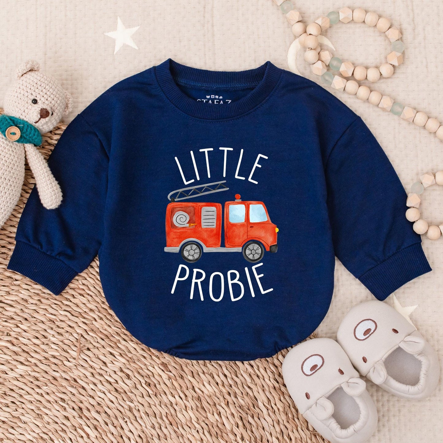 Custom Firetruck T-shirt Bubble Romper for Baby Boys Little Probie Firefighter Outfit Newborn Shower Gift Soft Cotton Bodysuit Apparel