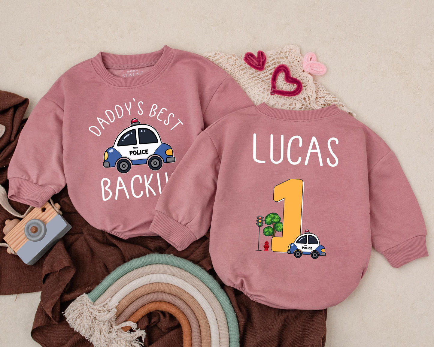 Daddy’s Best Backup Police Baby Romper First Birthday Outfit Custom Law Enforcement Gift Police Car Baby Clothes