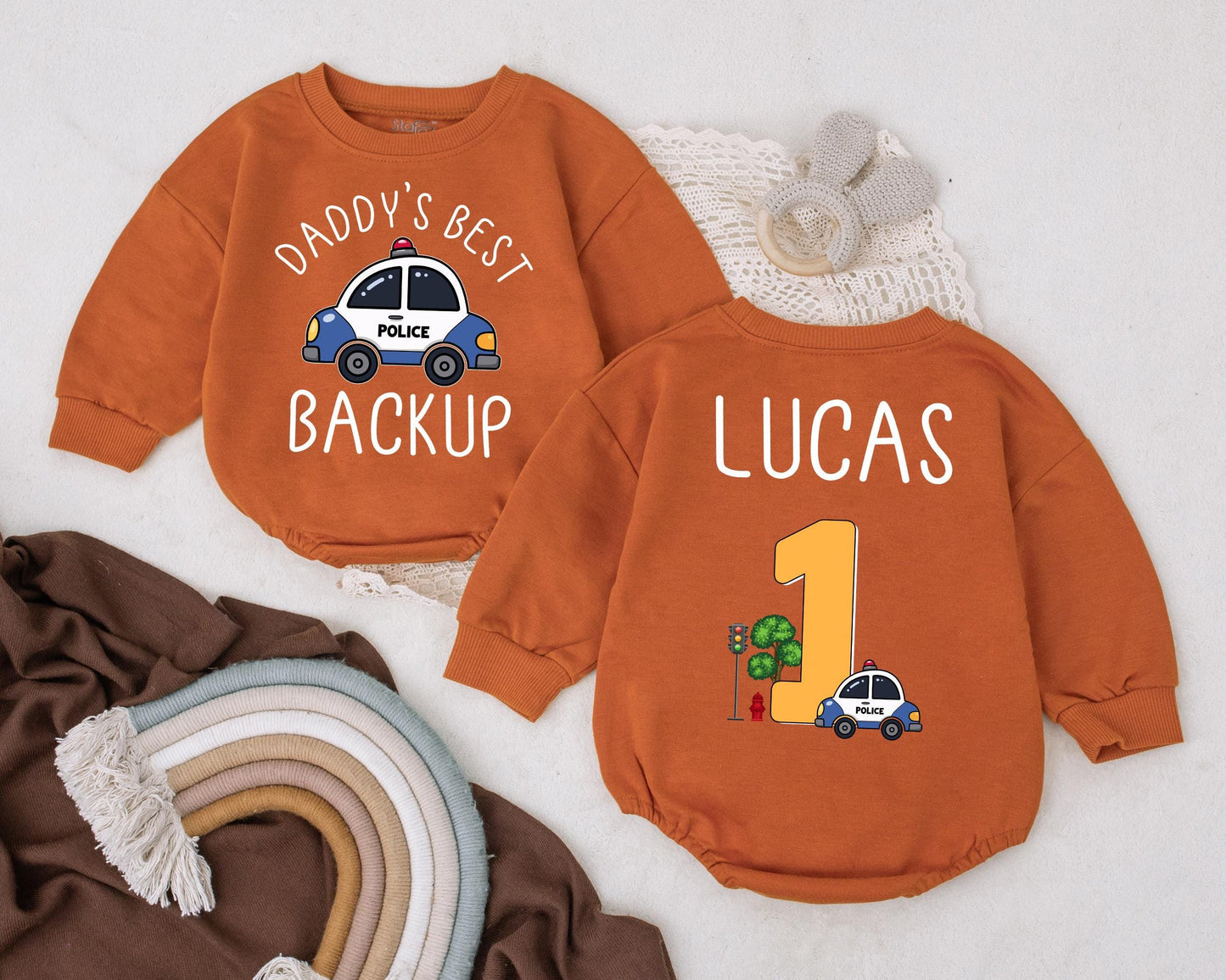 Daddy’s Best Backup Police Baby Romper First Birthday Outfit Custom Law Enforcement Gift Police Car Baby Clothes