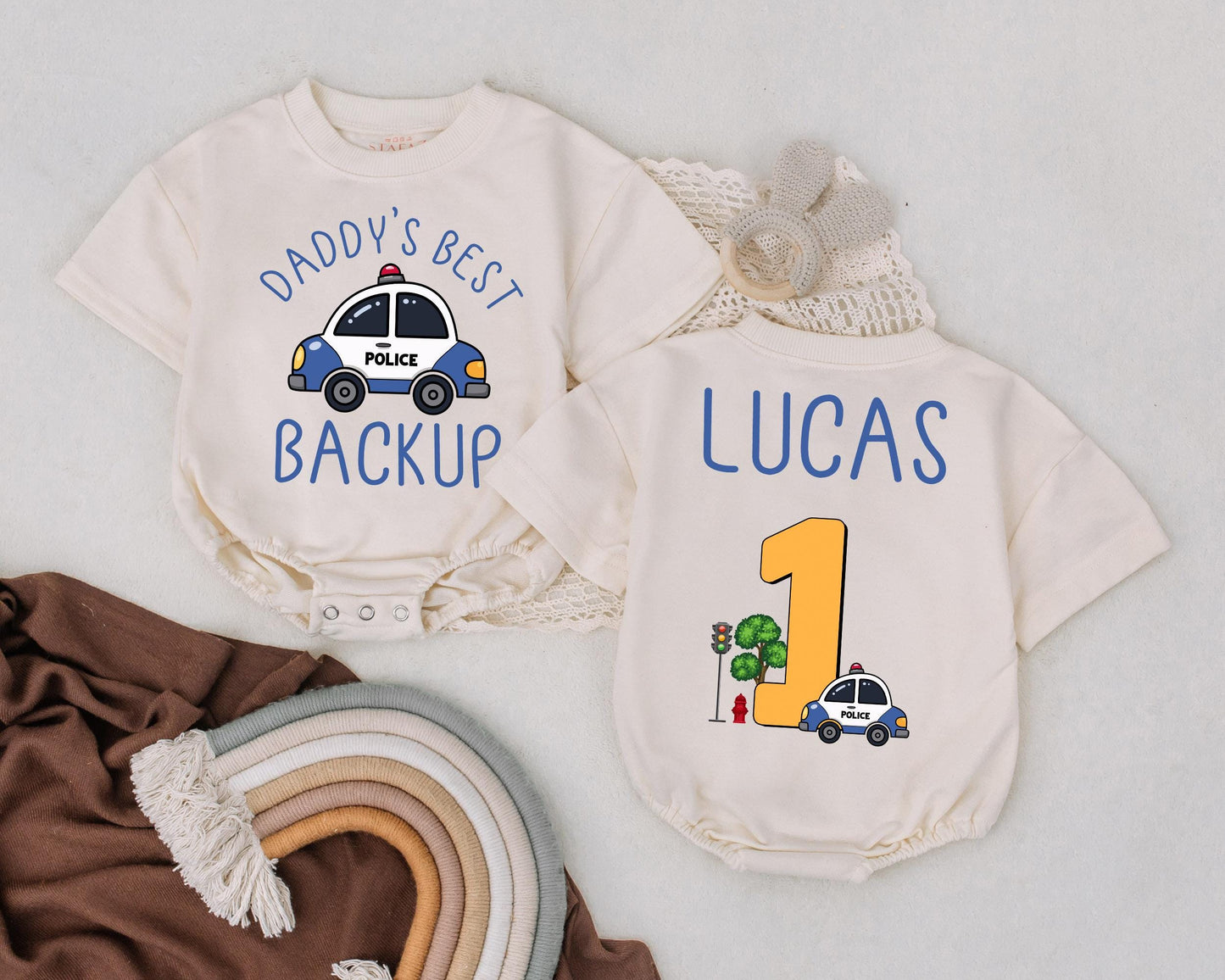 Daddy’s Best Backup Police Baby Romper First Birthday Outfit Custom Law Enforcement Gift Police Car Baby Clothes