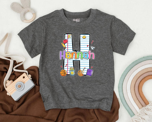 Personalized School Girl Tee with School Supplies, Custom Name First Day of School Toddler Shirt, Preschool Gift, Back to School