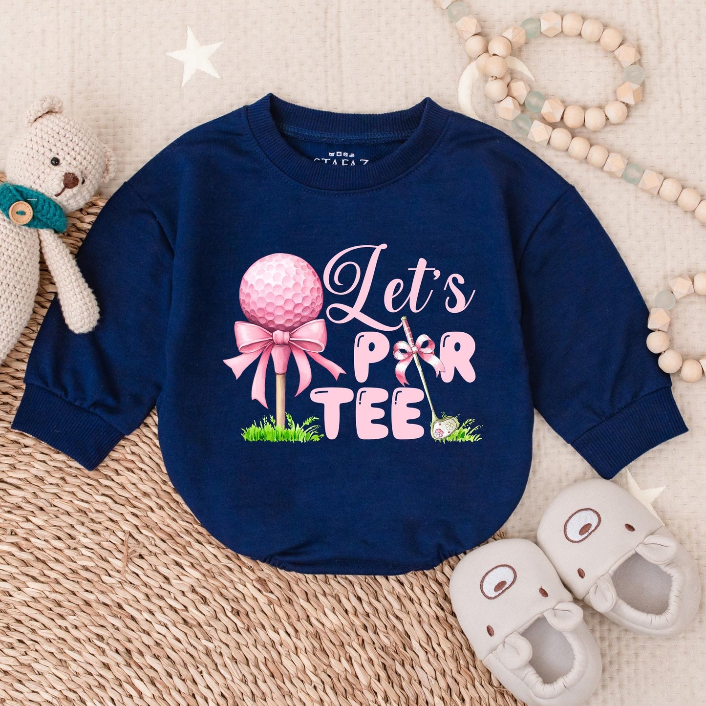 Adorable Girls Let's Par Tee Pink Golf Cart Bubble Romper Toddler Golf Outfit Comfortable Birthday Party Tee Shirt Playwear