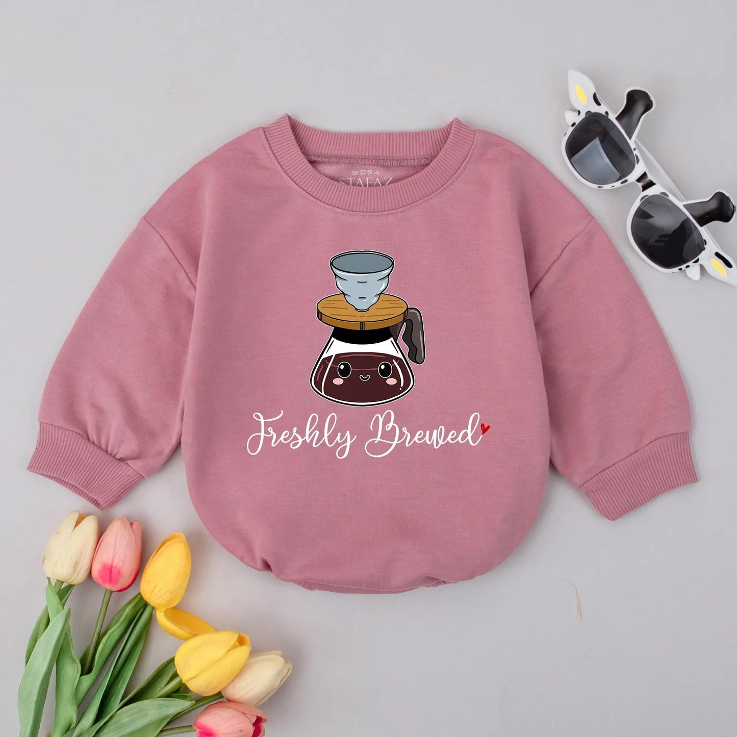 Freshly Brewed T-shirt Bubble Romper Cute Coffee Pun Newborn Baby Outfit Barista Baby Shower Gift Reveal Clothes