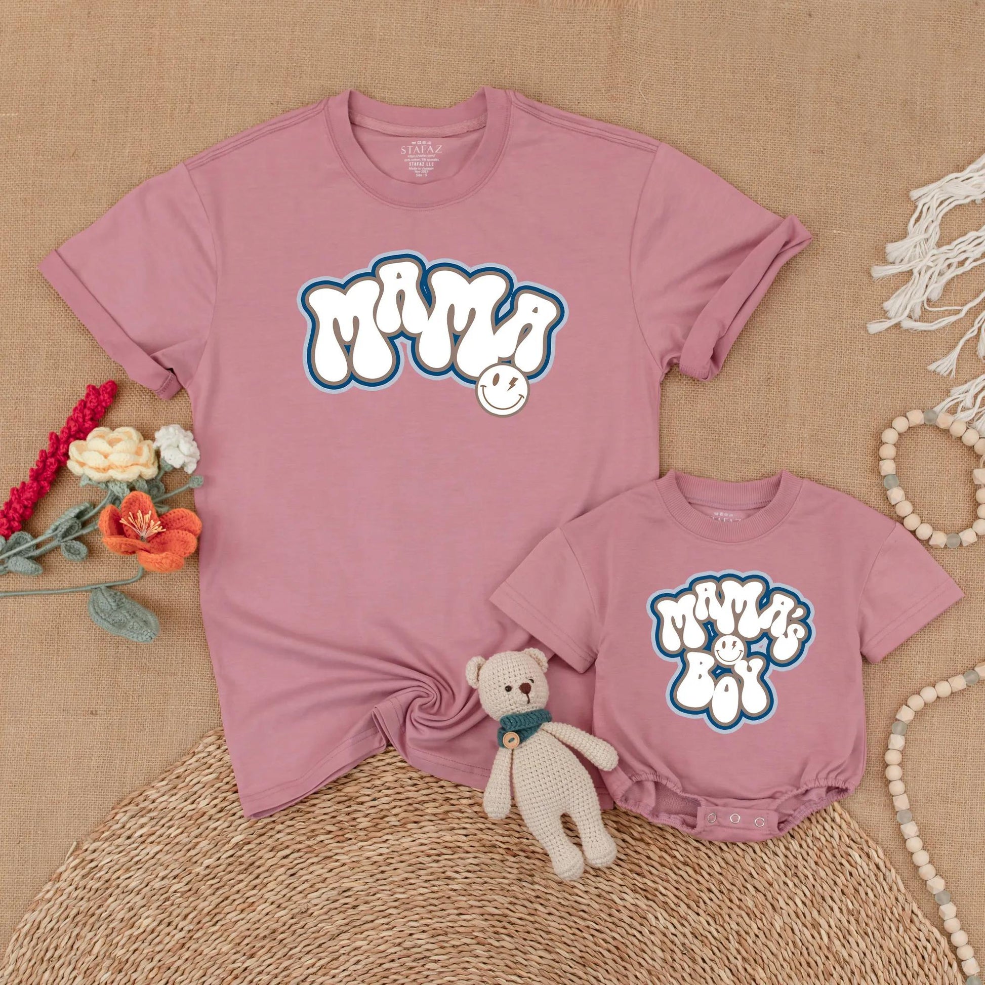 Mama and Son Matching Mother's Day Outfits, Cozy Shirt and Bubble Romper Set for New Mom and Baby Boy First Mothers Day Gift