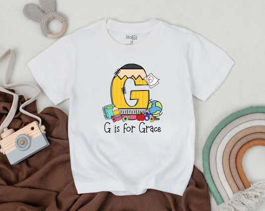 Custom Name Apple Toddler Tee First Day of School Outfit Preschool Kindergarten Personalized Back to School Shirt