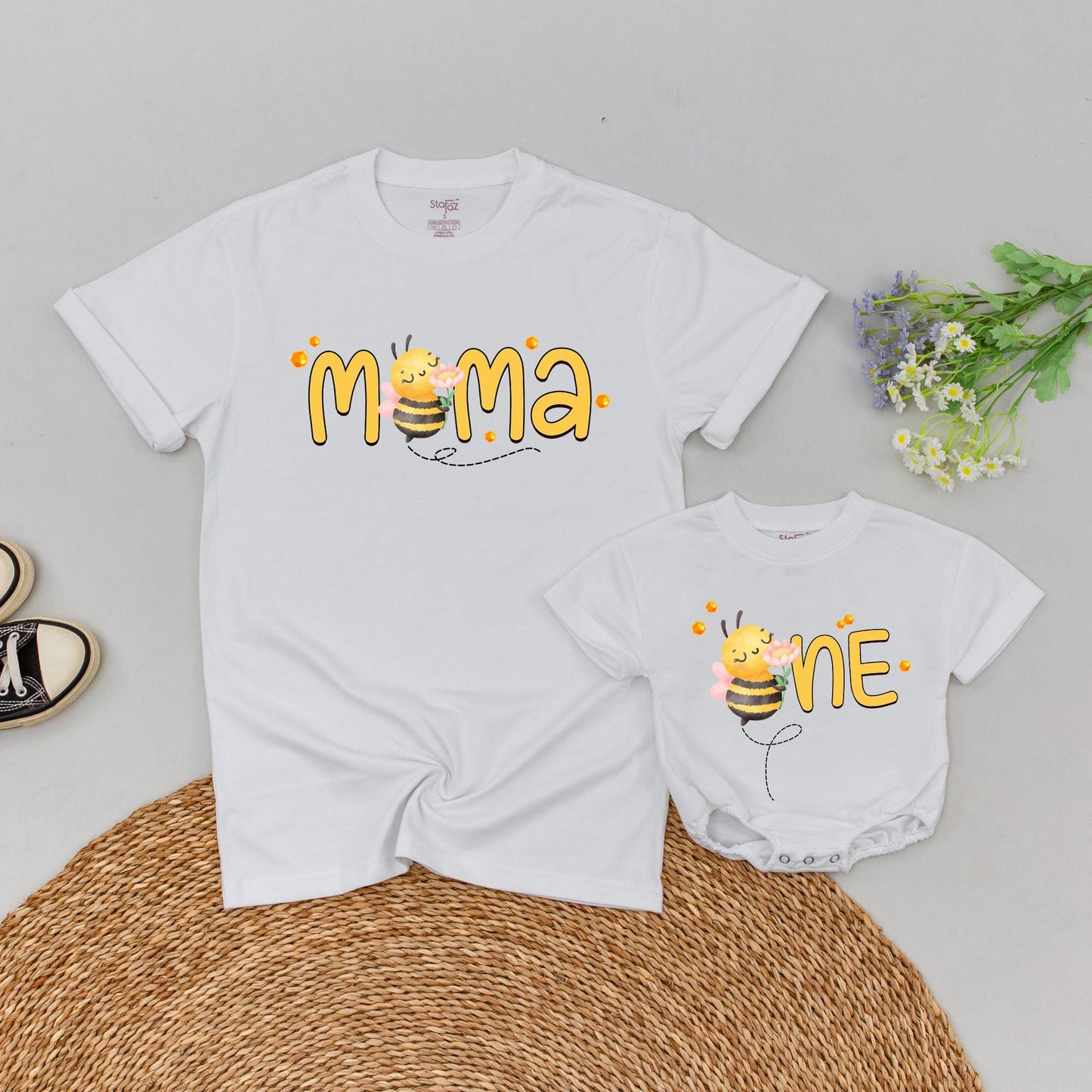 Personalized Bee 1st Birthday Family Matching Shirts for Mommy Daddy and Child Bumblebee Party Outfit Gift Idea First Birthday Celebration